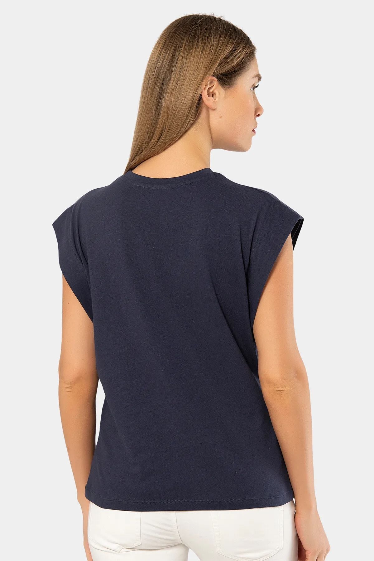 Türen 3401 Kadın Vatka Görünümlü T-shirt-Lacivert