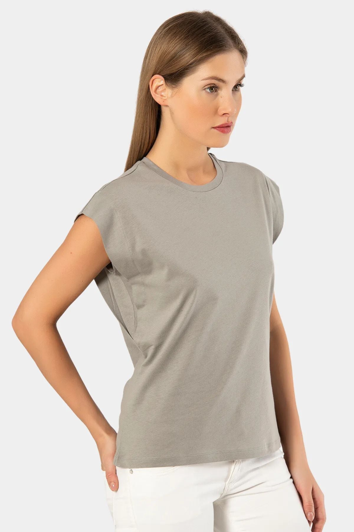 Türen 3401 Kadın Vatka Görünümlü T-shirt-Gri
