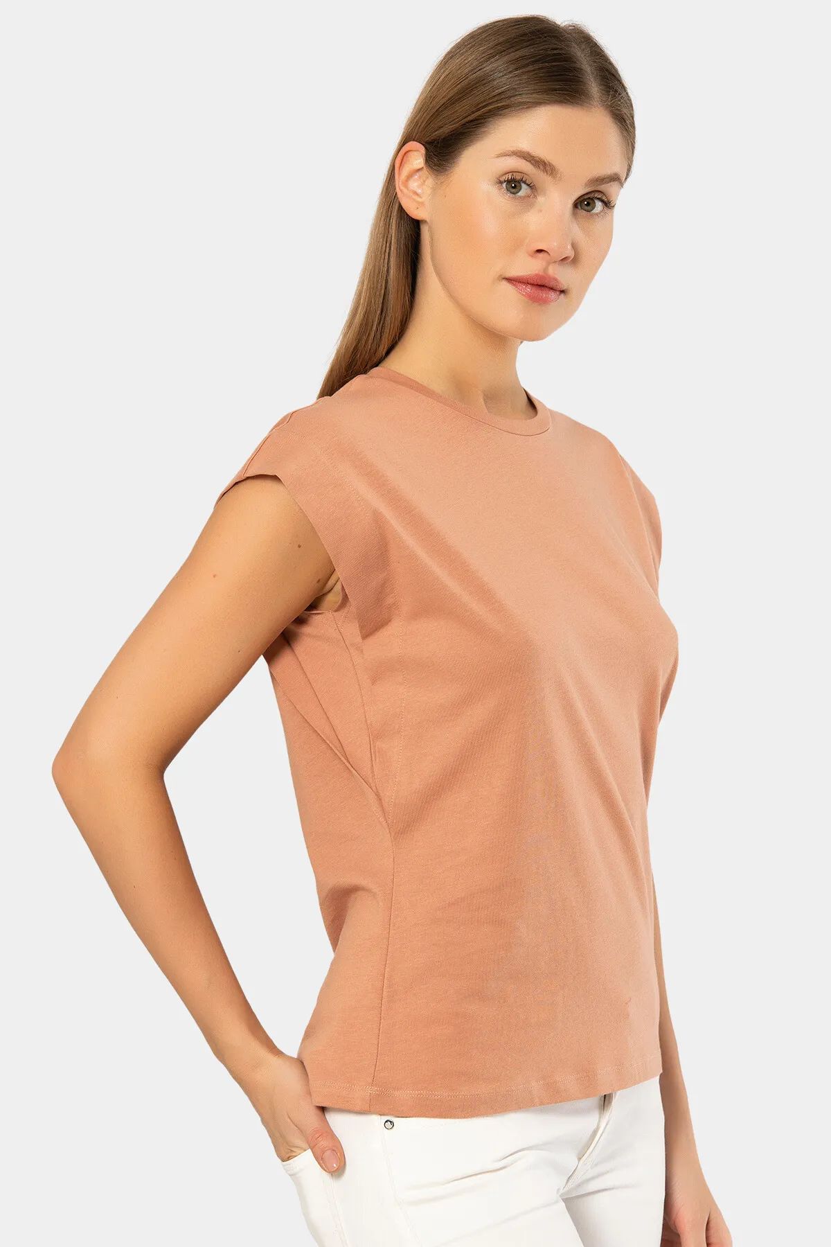 Türen 3401 Kadın Vatka Görünümlü T-shirt-Somon