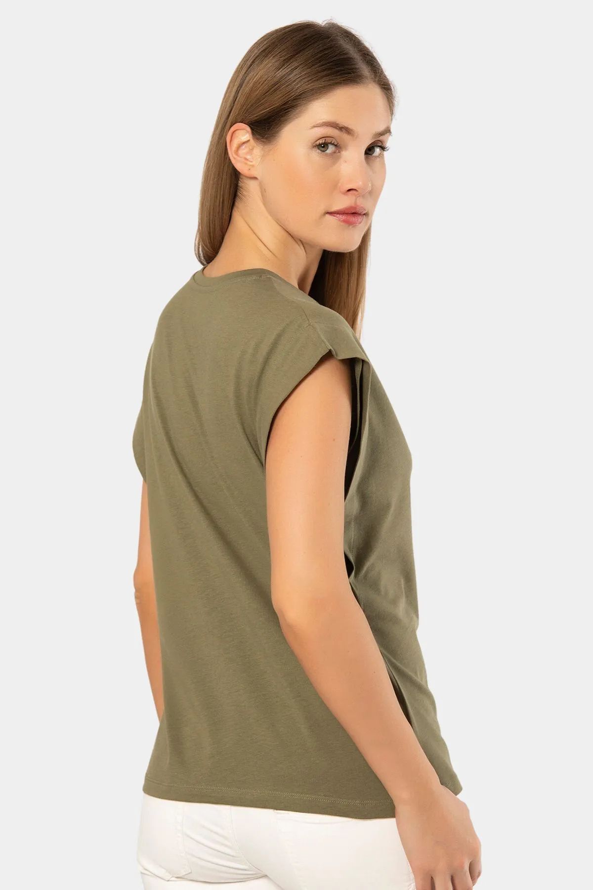 Türen 3401 Kadın Vatka Görünümlü T-shirt-Hakı