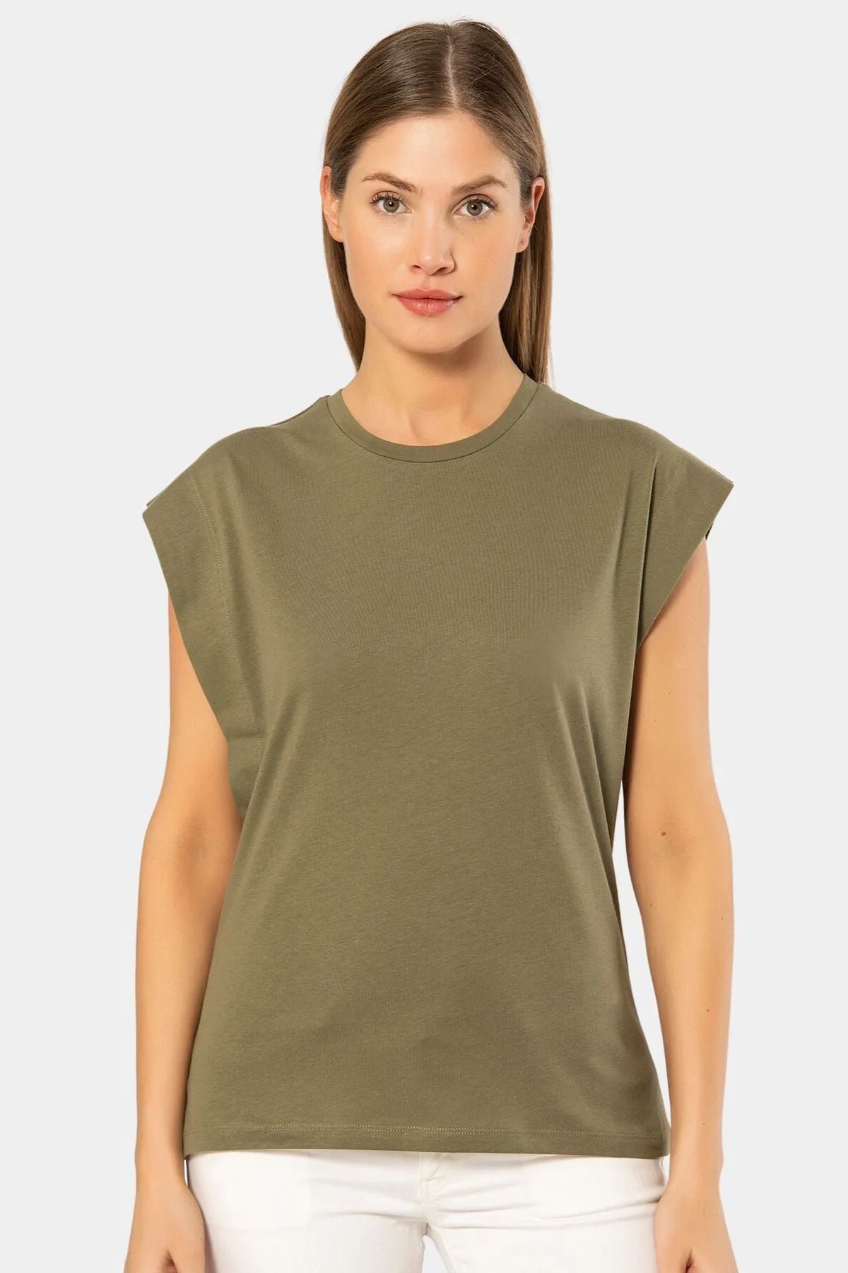 Türen 3401 Kadın Vatka Görünümlü T-shirt-Hakı