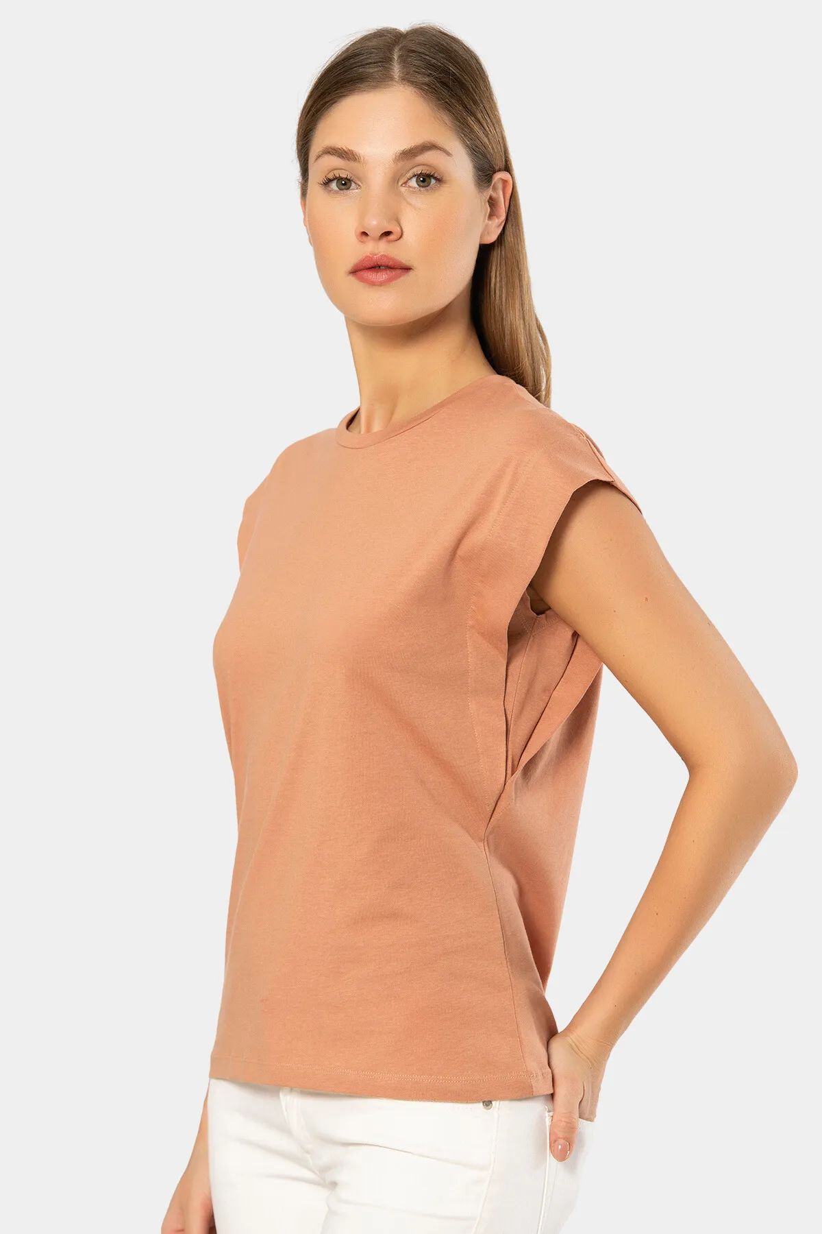 Türen 3401 Kadın Vatka Görünümlü T-shirt-Somon