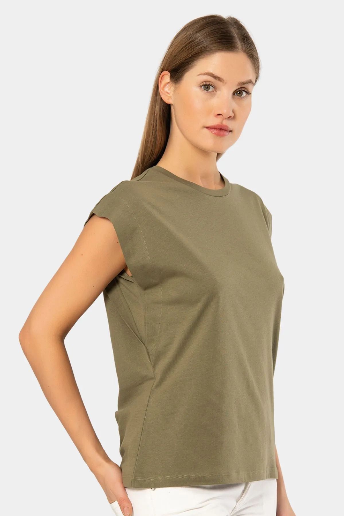 Türen 3401 Kadın Vatka Görünümlü T-shirt-Hakı