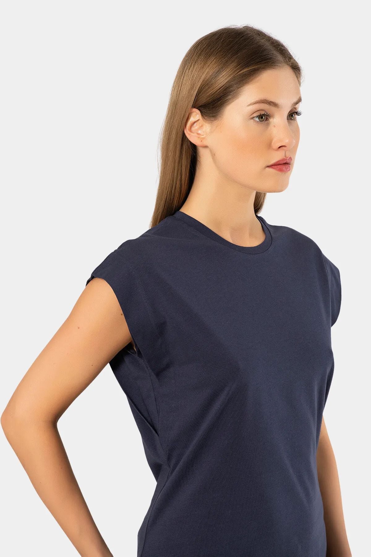 Türen 3401 Kadın Vatka Görünümlü T-shirt-Lacivert