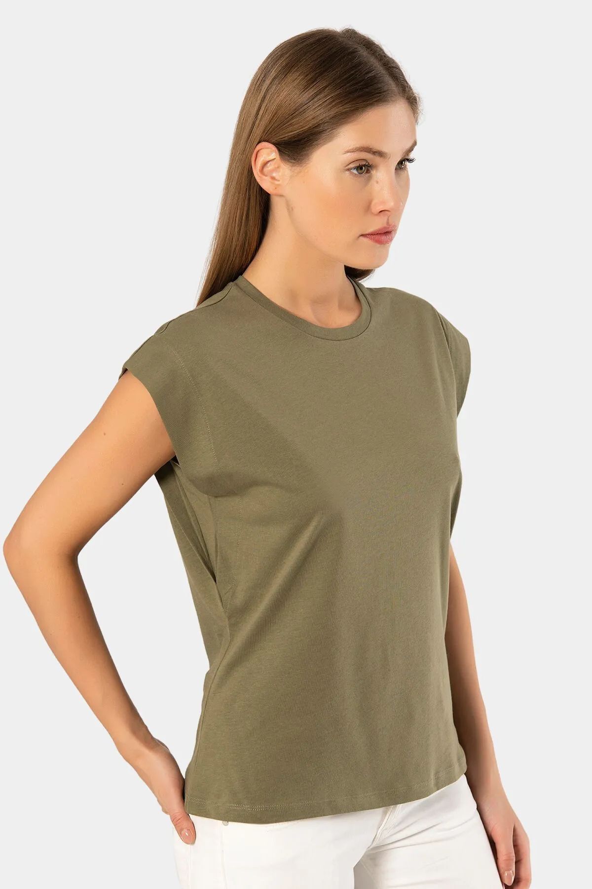 Türen 3401 Kadın Vatka Görünümlü T-shirt-Hakı