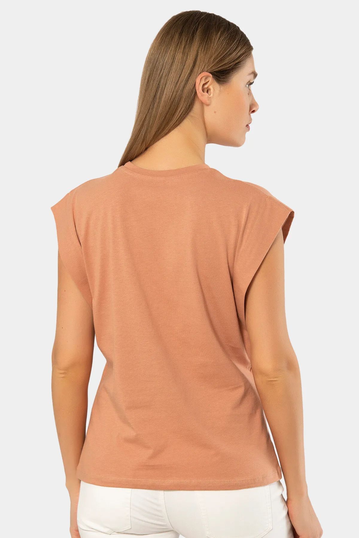 Türen 3401 Kadın Vatka Görünümlü T-shirt-Somon