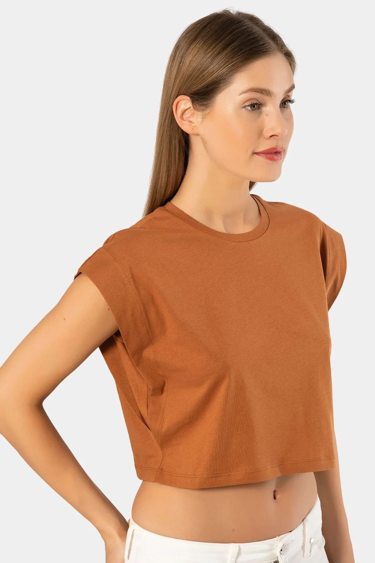 Türen 3402 Kadın Vatka Görünümlü Crop T-shirt-Tarcın