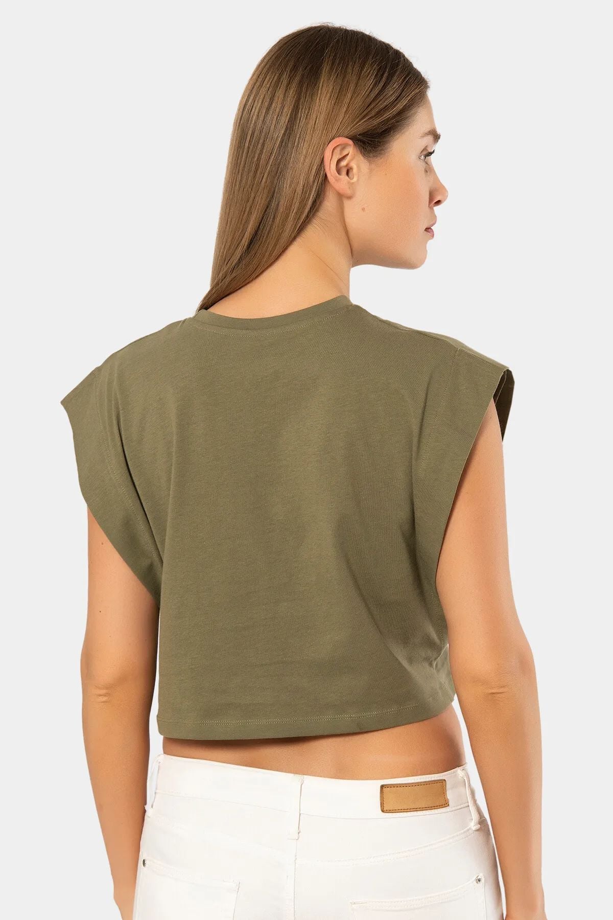 Türen 3402 Kadın Vatka Görünümlü Crop T-shirt-Hakı