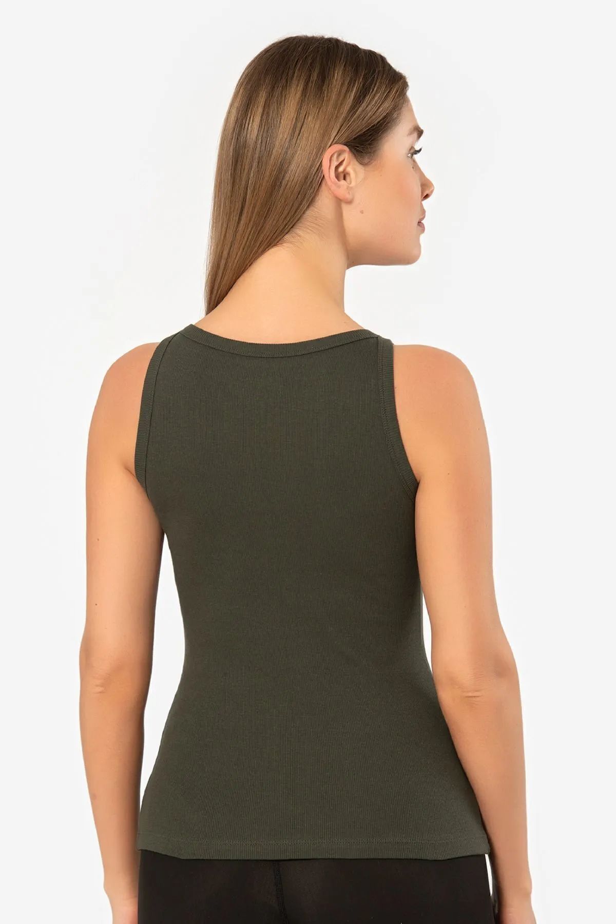 Türen 3403 Kadın Halter Yaka Fitilli Atlet T-Shirt-Haki
