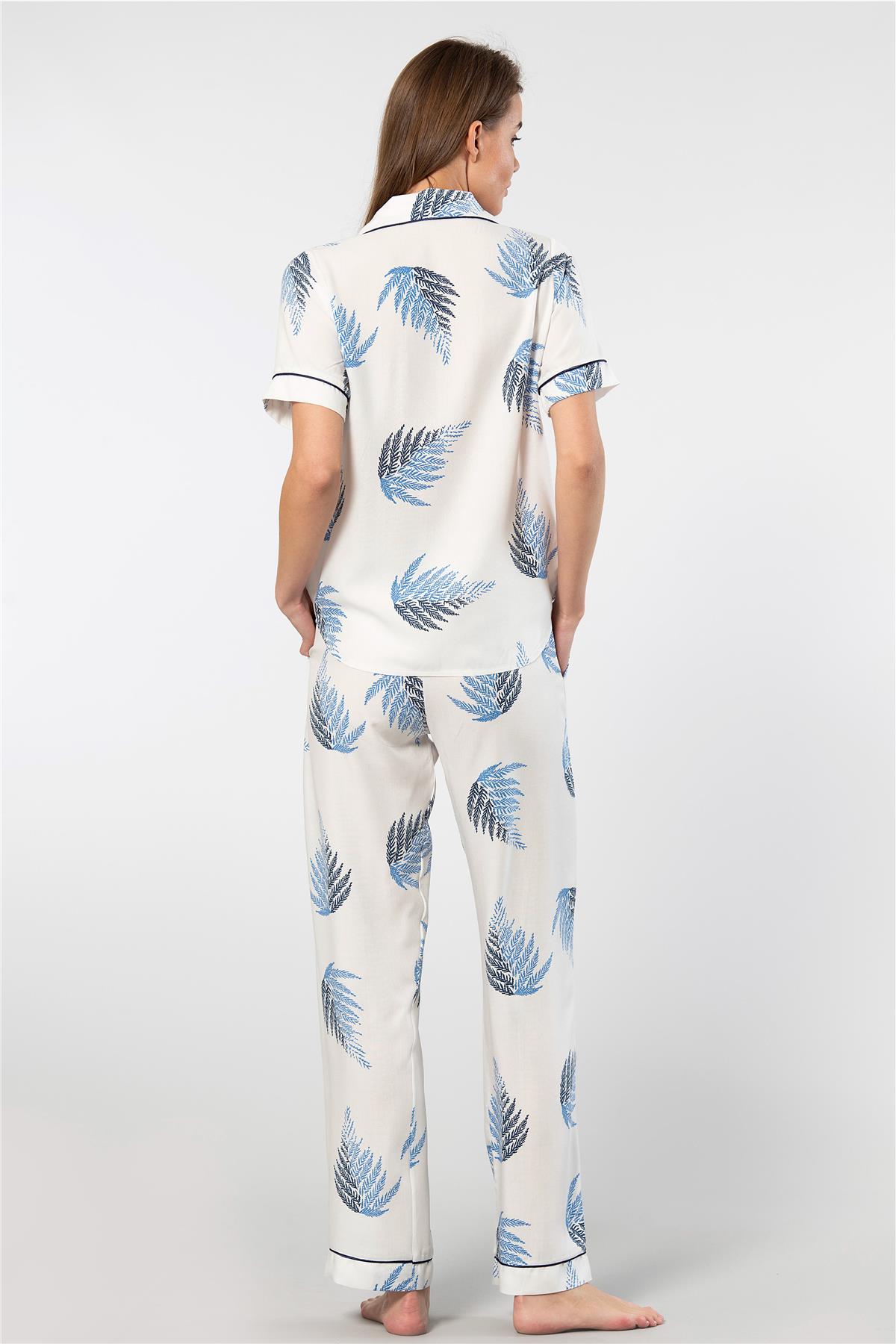 Türen 3604 Kadın Kısa Kollu Dokuma Gömlek Pijama Takım-Ekru