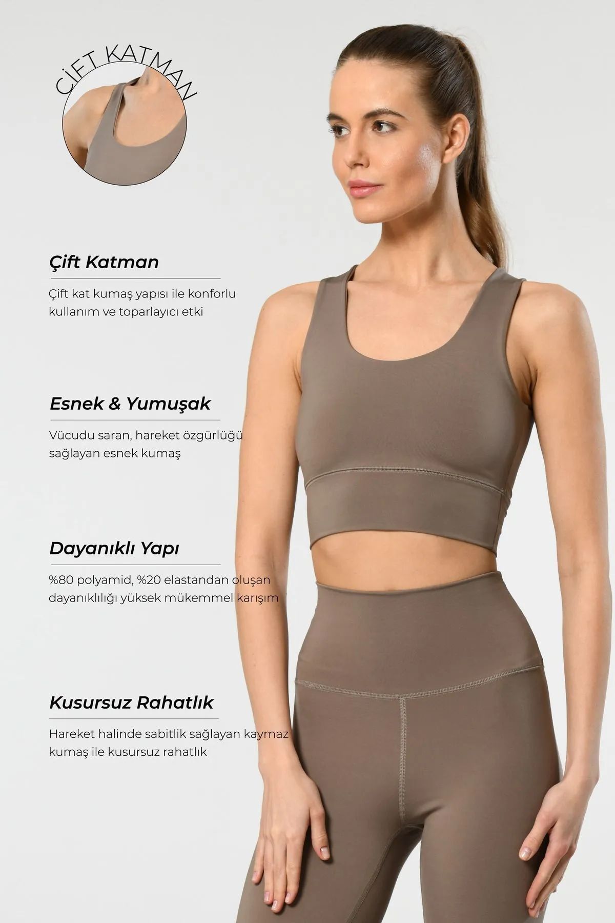 Türen 3702 Kadın Askılı Havuz Yaka Sporcu Büstiyer-Vizon