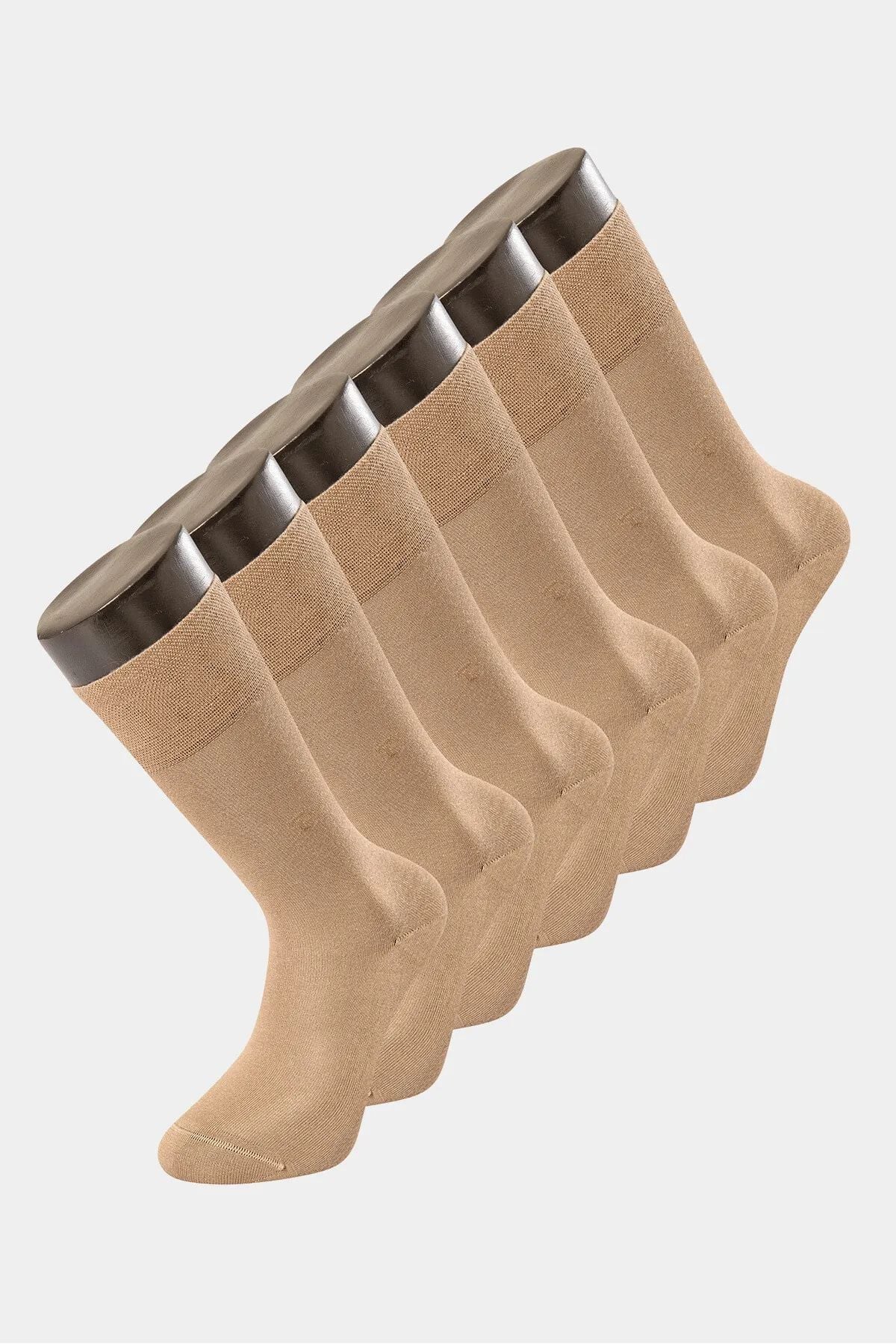 Türen 9101 Erkek Bamboo Düz Soket Çorap 6lı Paket-Bej
