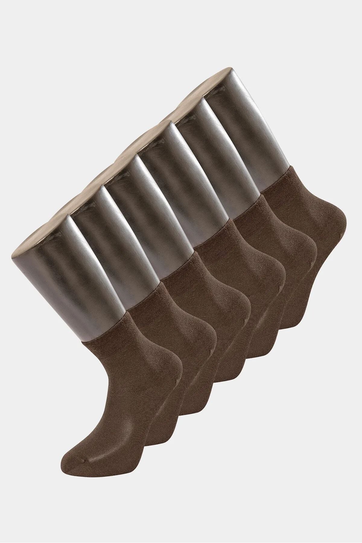 Türen 9102 Erkek Bamboo Düz Yarım Soket Çorap 6lı Paket-Kahverengı