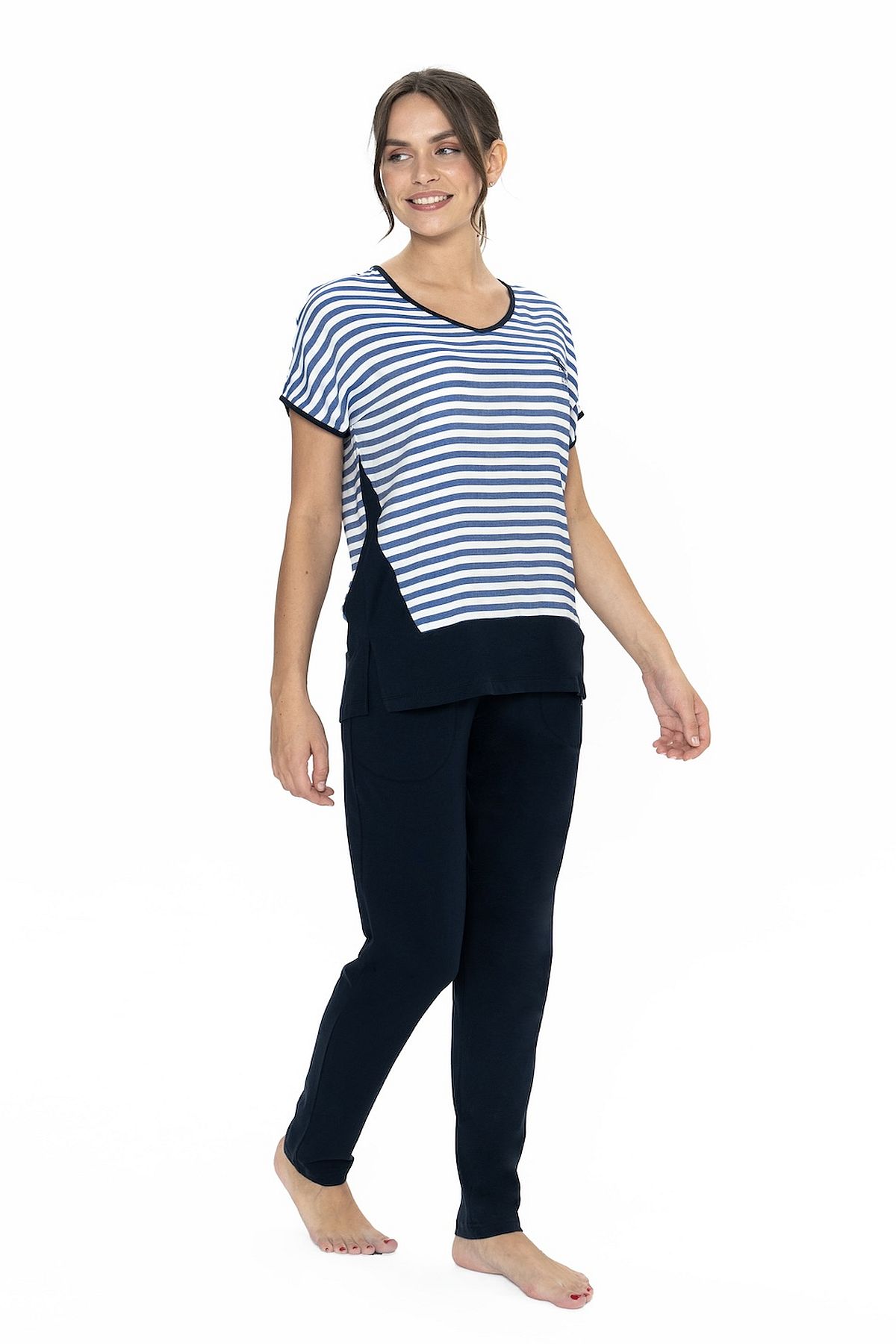 U.s Polo Assn. 20033 Kadın Kısa Kollu Bisiklet Yaka Şortlu Pijama Takımı-Lacivert