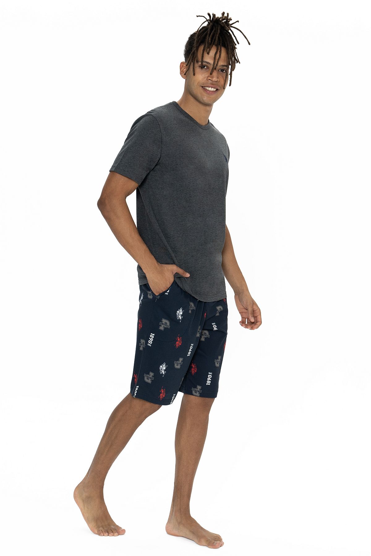 U.s Polo Assn. 18867 Erkek Kısa Kollu Bisiklet Yaka Şortlu Pijama Takımı-Antrasitmelanj