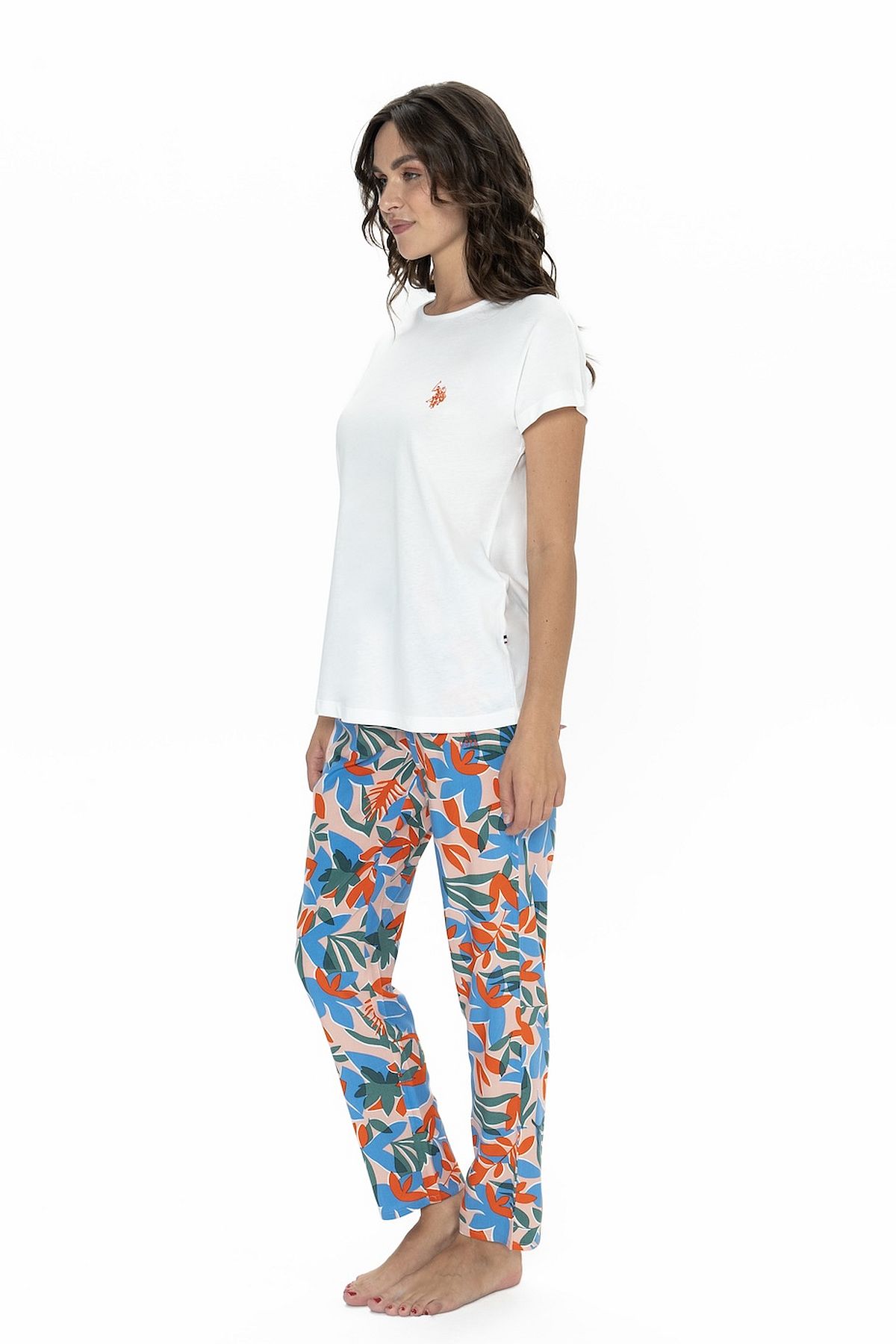 U.s Polo Assn. 20097 Kadın Kısa Kollu Bisiklet Yaka Pijama Takımı-Ekru