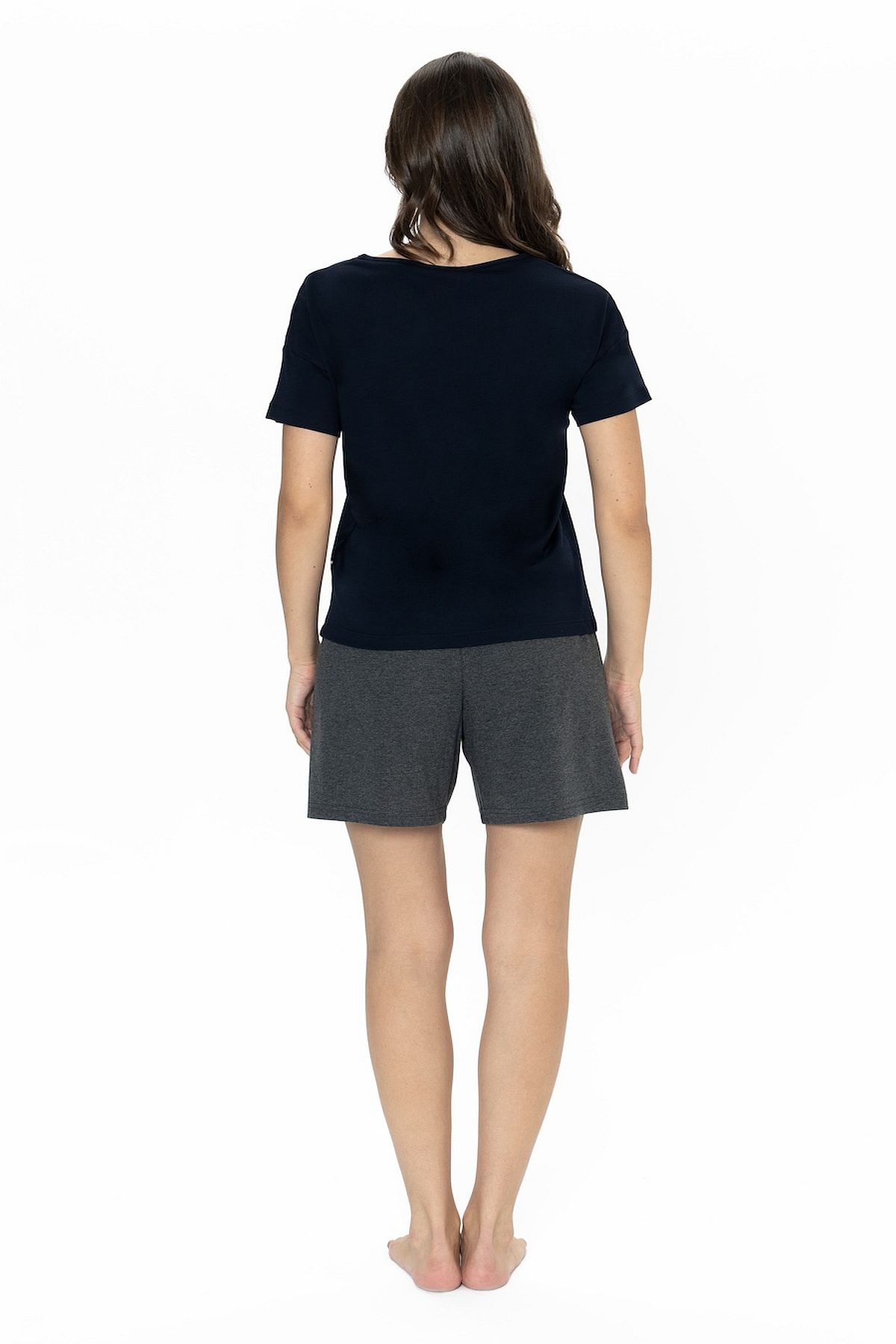 U.s Polo Assn. 20001 Kadın Kısa Kollu Bisiklet Yaka Şortlu Pijama Takımı-Lacivert