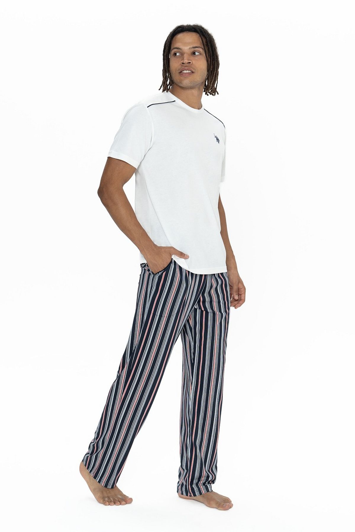 U.s Polo Assn. 18905 Erkek Kısa Kollu Bisiklet Yaka 3lü Pijama Takımı-Ekru