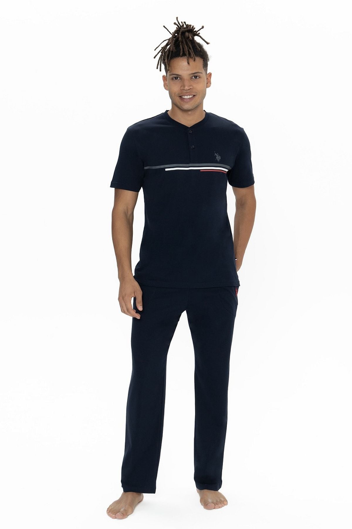 U.s Polo Assn. 18901 Erkek Kısa Kollu Yakası Düğmeli Pijama Takımı-Lacivert