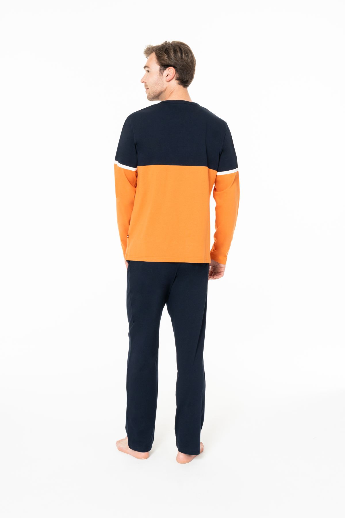 U.s Polo Assn. 18952 Erkek Uzun Kollu Bisiklet Yaka Pijama Takımı-Turuncu