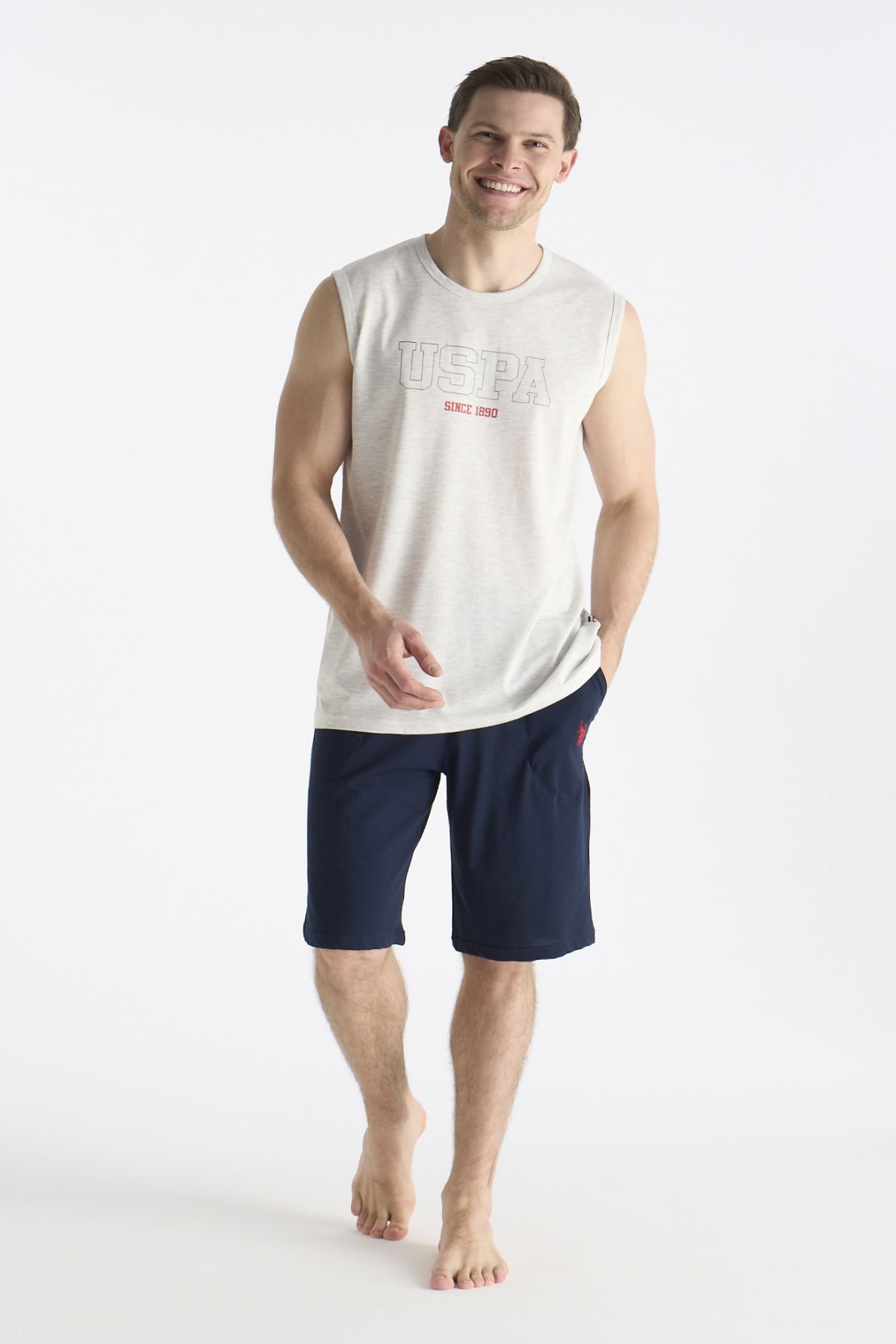 U.s Polo Assn. 19010 Erkek Sıfır Kollu Şortlu Pijama Takımı-Karmelanj