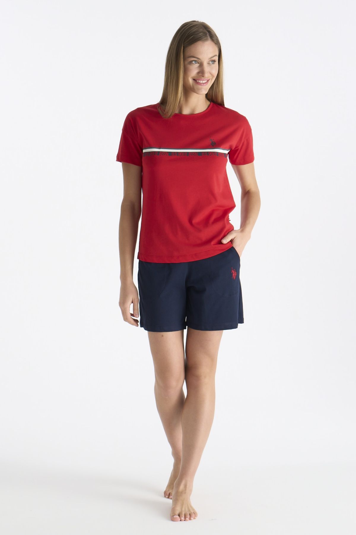 U.s Polo Assn. 20194 Kadın Kısa Kollu Şortlu Pijama Takım-Kırmızı