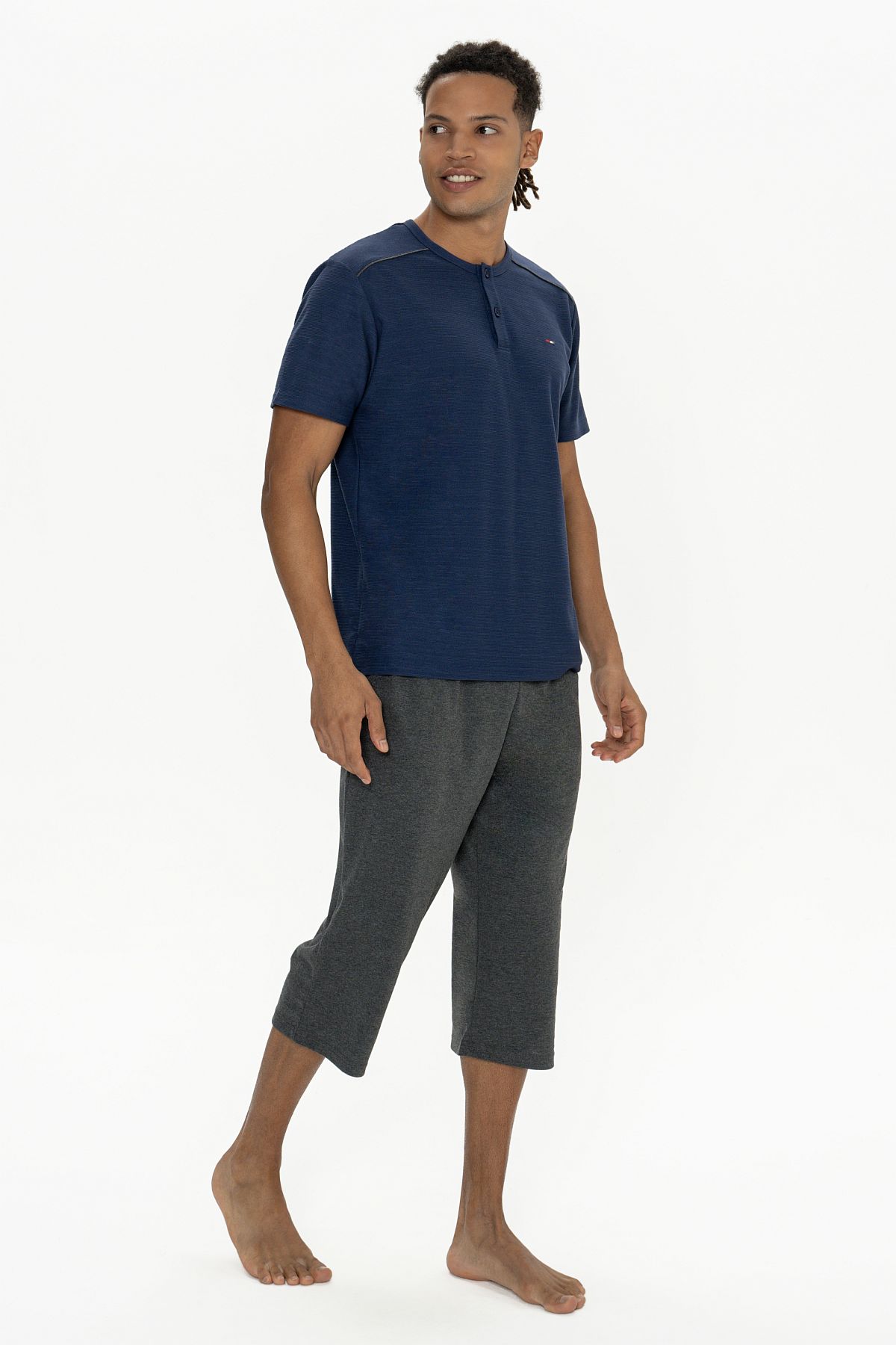U.s Polo Assn. 18887 Erkek Kısa Kollu Bisiklet Yaka Kapri Pijama Takımı-Lacivert