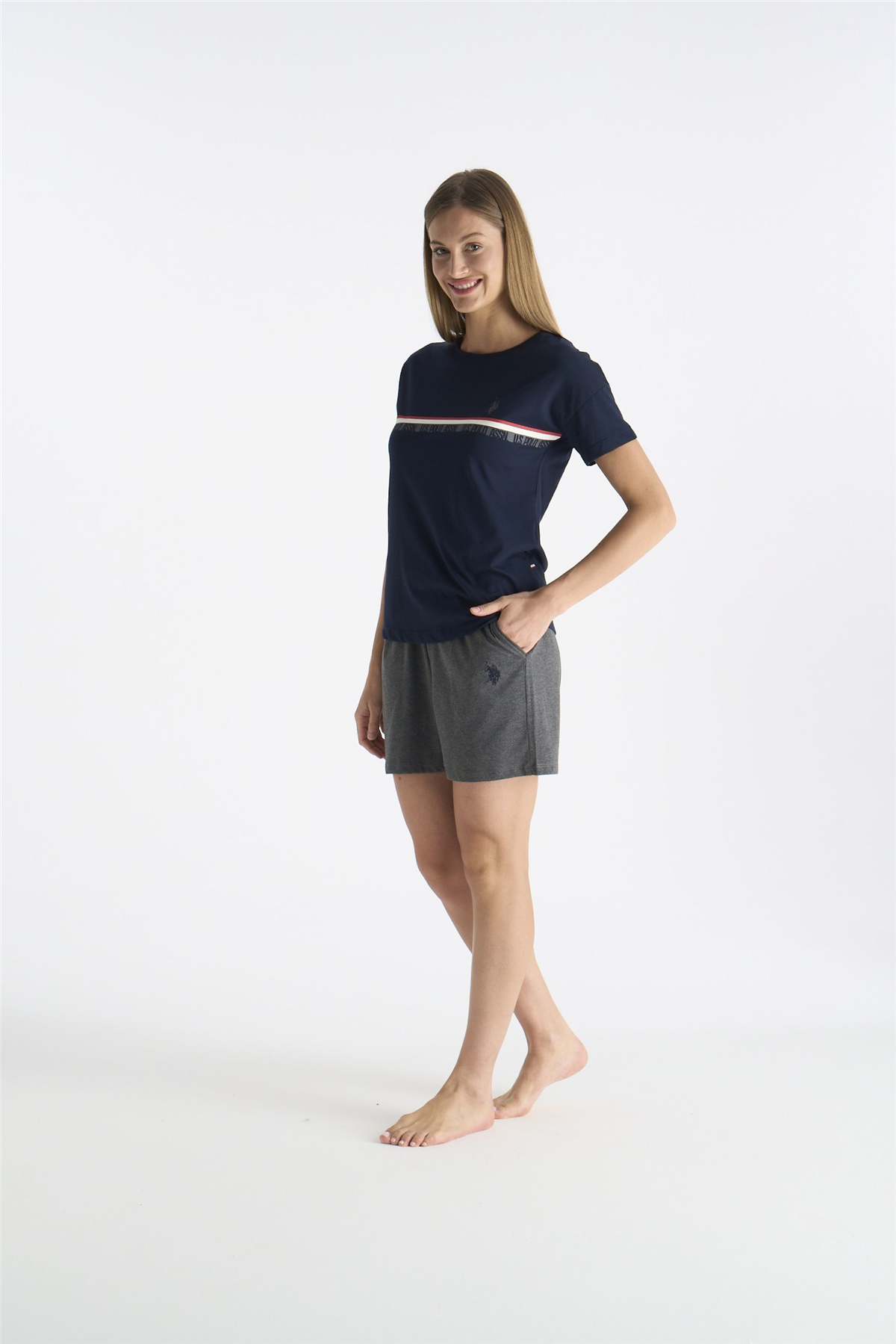 U.s Polo Assn. 20194 Kadın Kısa Kollu Şortlu Pijama Takım-Lacivert