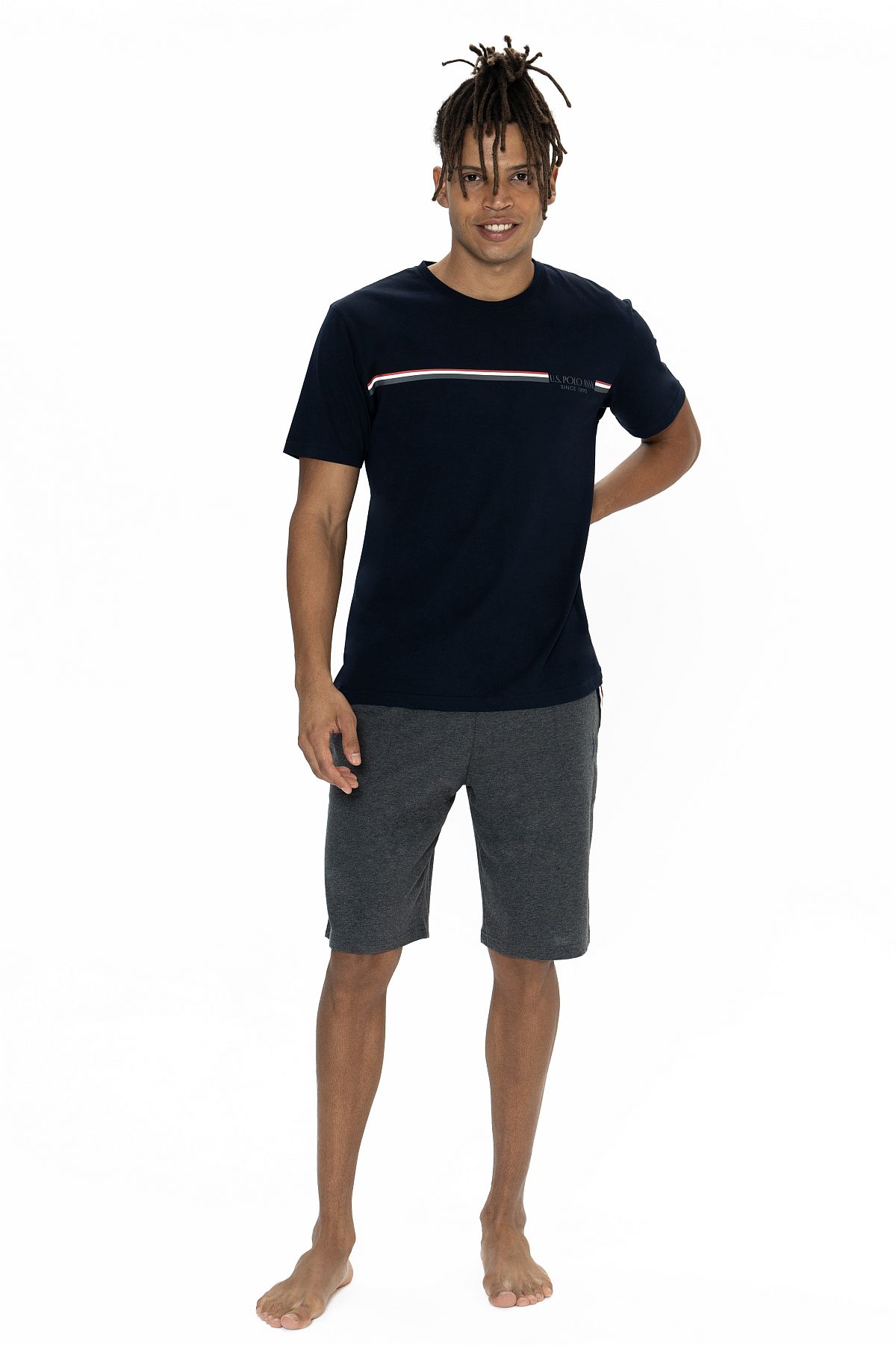 U.s Polo Assn. 18865 Erkek Kısa Kollu Bisiklet Yaka Şortlu Pijama Takımı-Lacivert