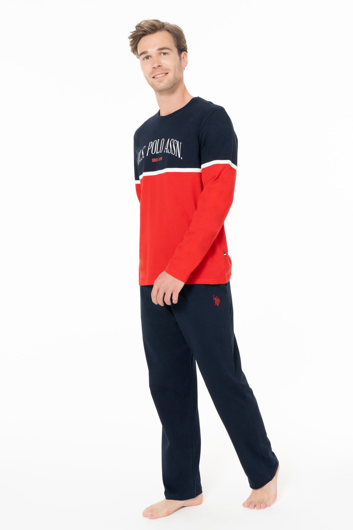 U.s Polo Assn. 18952 Erkek Uzun Kollu Bisiklet Yaka Pijama Takımı-Kırmızı