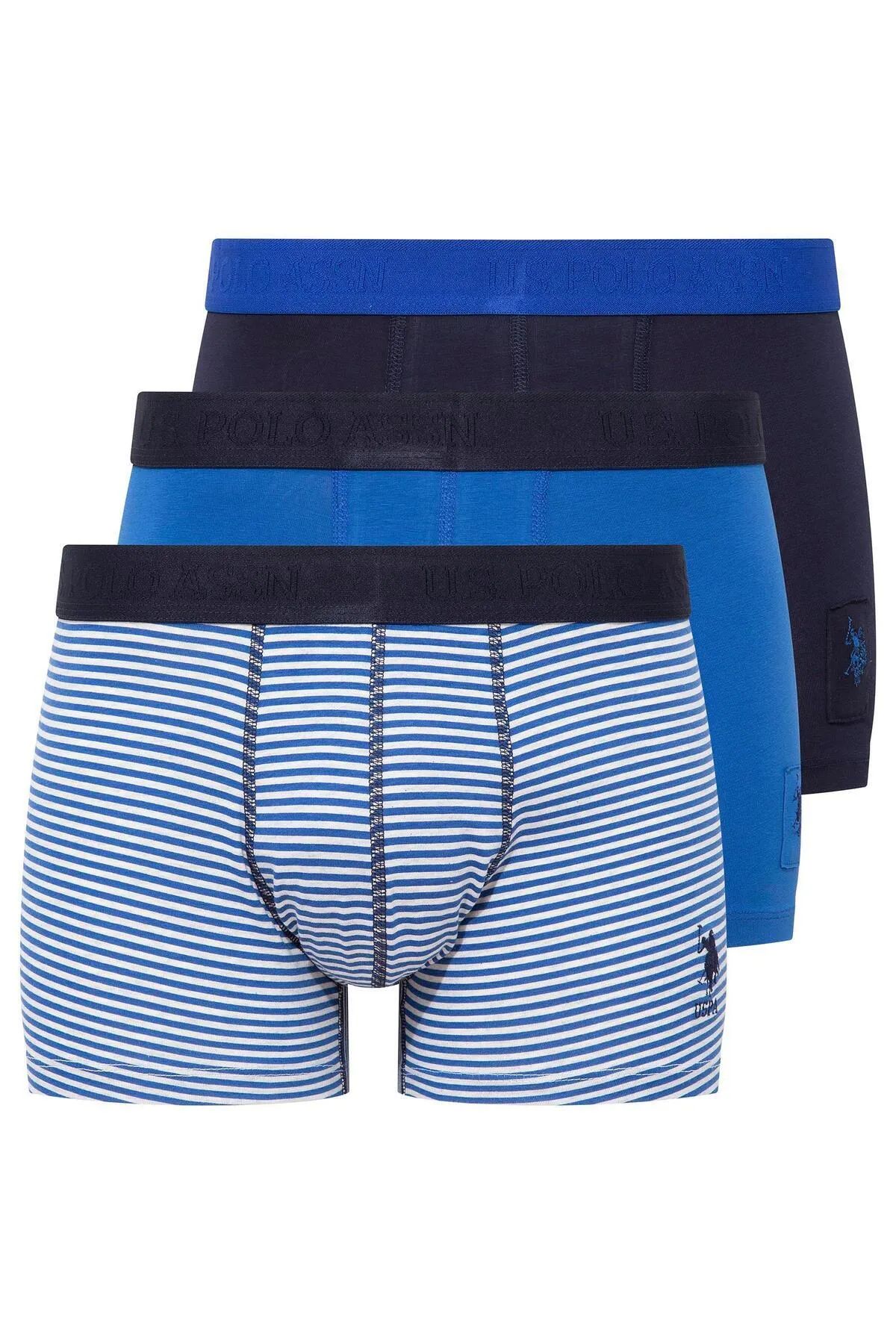 U.s Polo Assn. 80504 Erkek Pamuklu 3lü Boxer-Saks&Lacivert&Baskılı