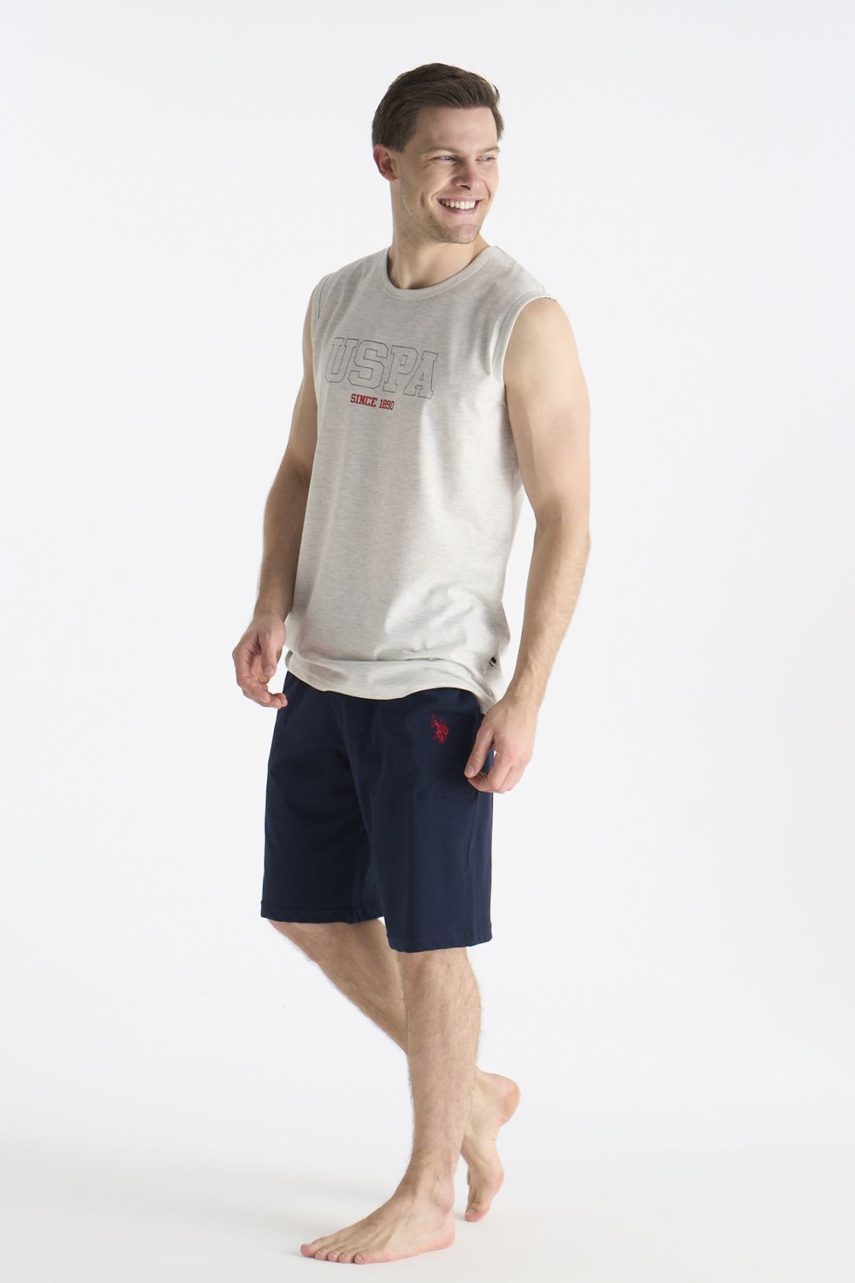 U.s Polo Assn. 19010 Erkek Sıfır Kollu Şortlu Pijama Takımı-Karmelanj