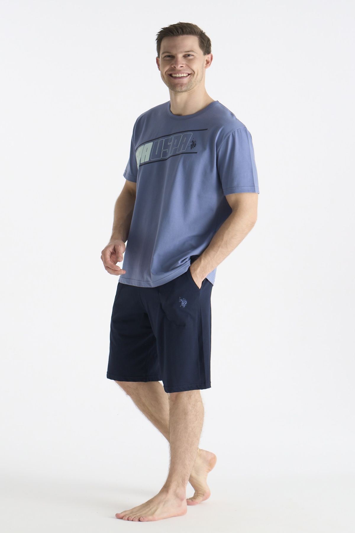 U.s Polo Assn. 19015 Erkek Kısa Kollu Şortlu Pijama Takımı-İndigo
