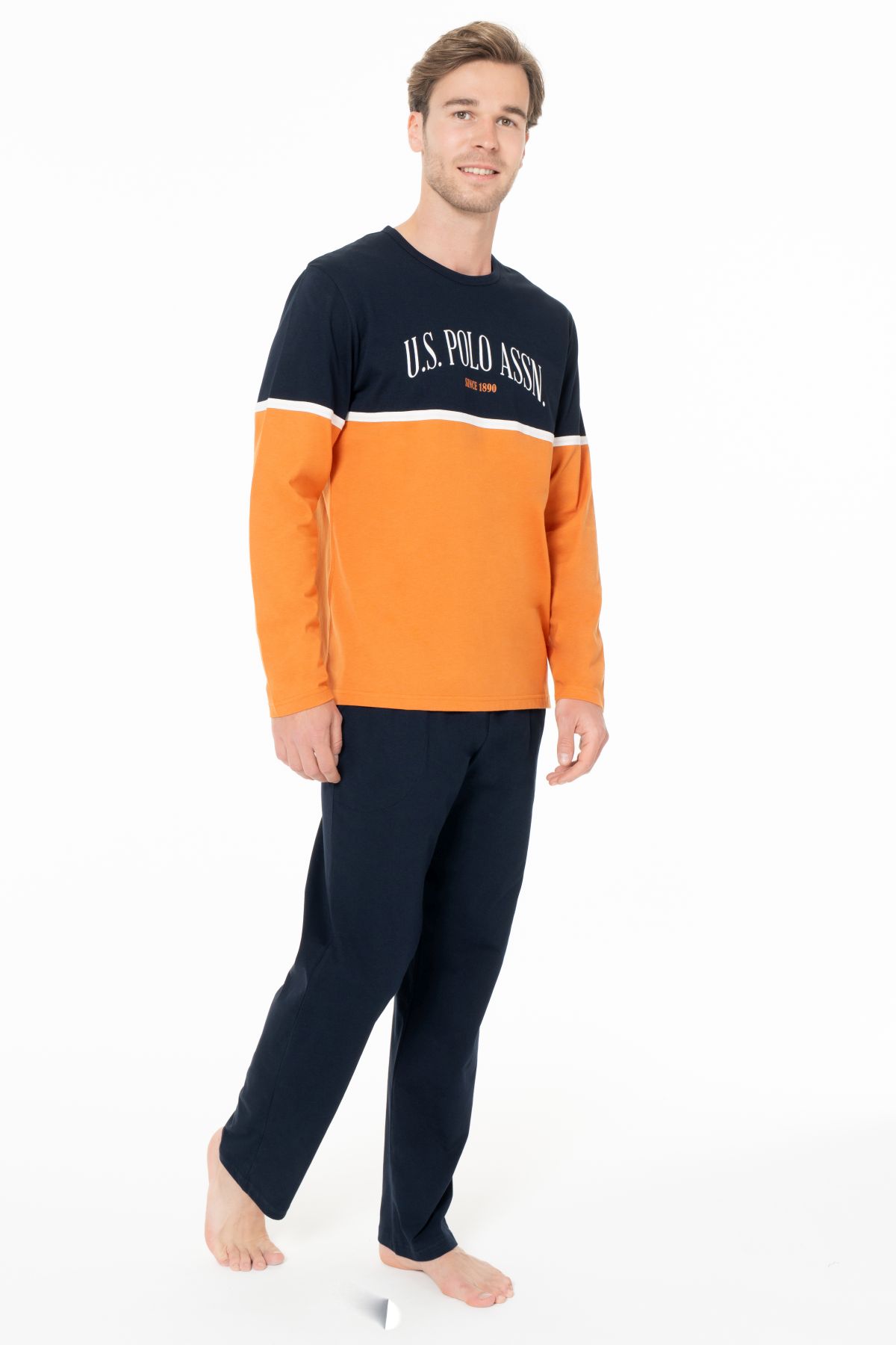 U.s Polo Assn. 18952 Erkek Uzun Kollu Bisiklet Yaka Pijama Takımı-Turuncu