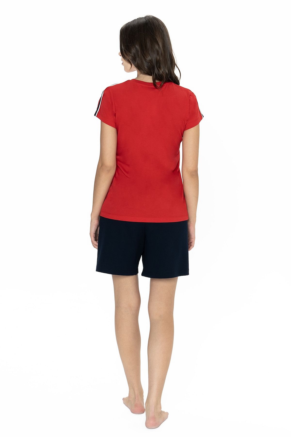 U.s Polo Assn. 20000 Kadın Kısa Kollu Bisiklet Yaka Şortlu Pijama Takımı-Kırmızı