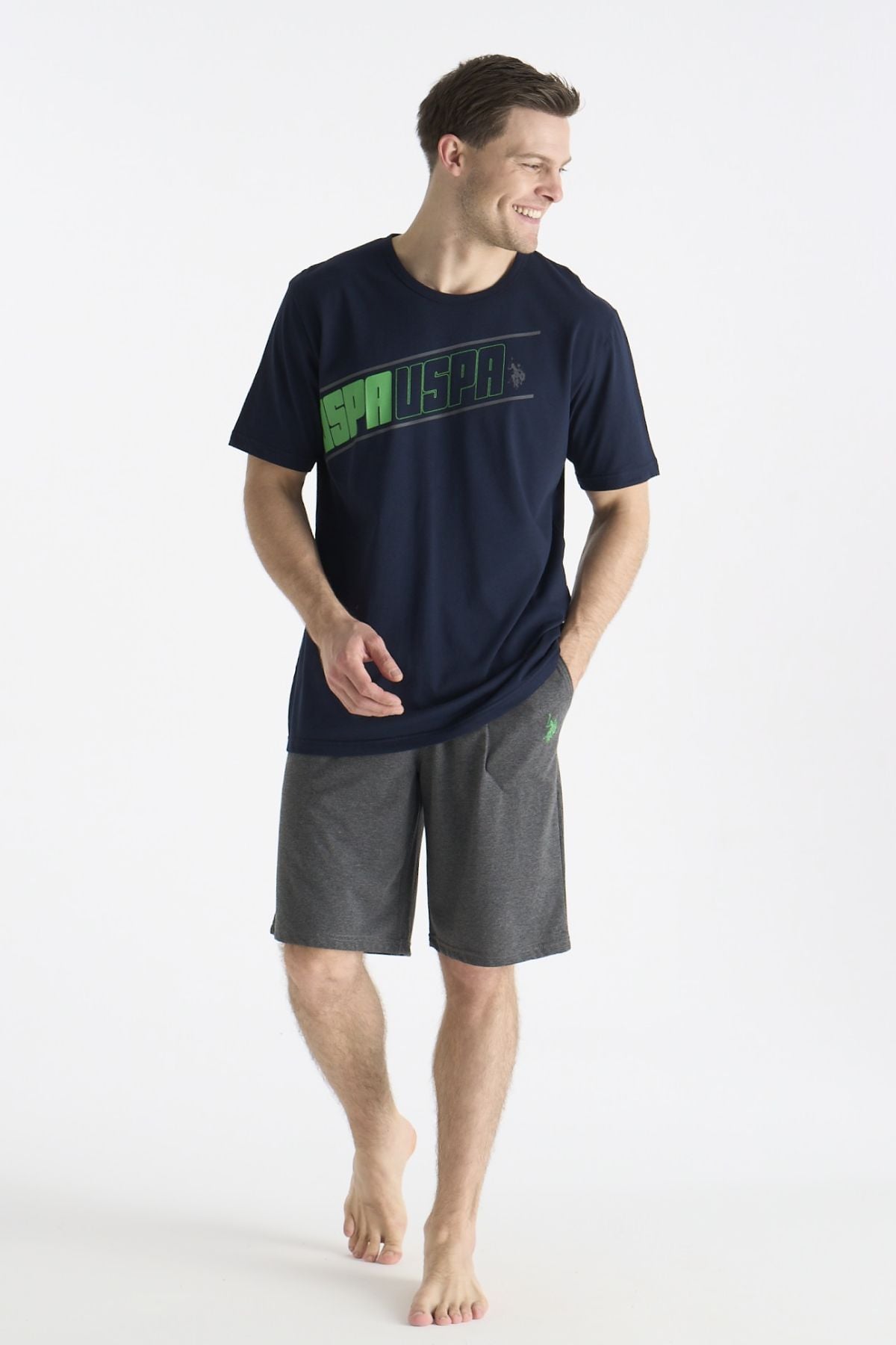 U.s Polo Assn. 19015 Erkek Kısa Kollu Şortlu Pijama Takımı-Lacivert