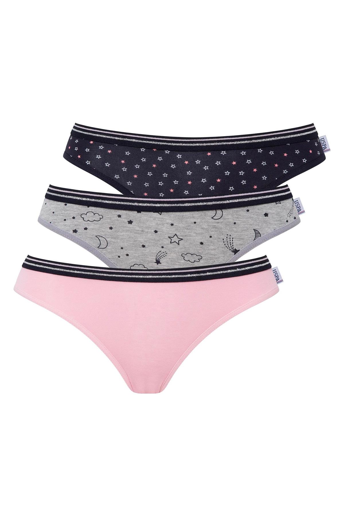 U.s Polo Assn. 66422 Kadın Pamuklu 3lü Slip Külot-Pembe&Gri&Lacivert