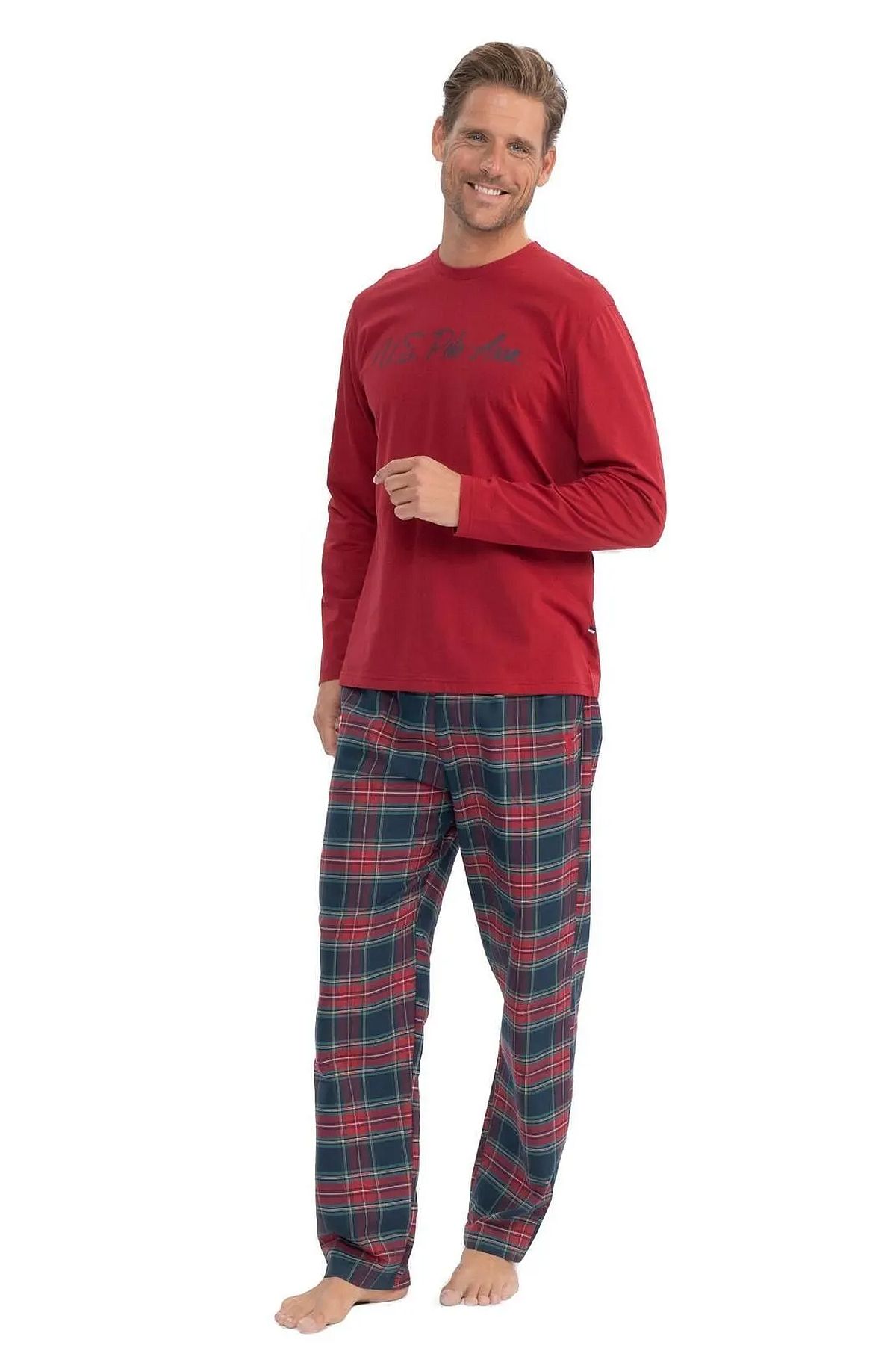 U.s Polo Assn. 18851 Erkek Uzun Kollu Yuvarlak Yaka Pijama Takımı-Bordo
