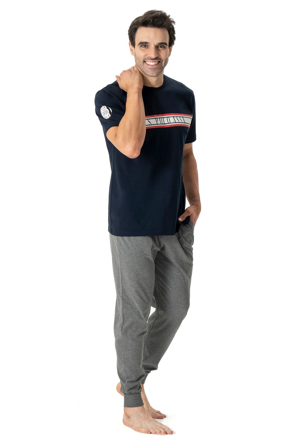 U.s Polo Assn. 18788 Erkek Kısa Kollu Paçası Bantlı Pijama Takımı-Lacivert