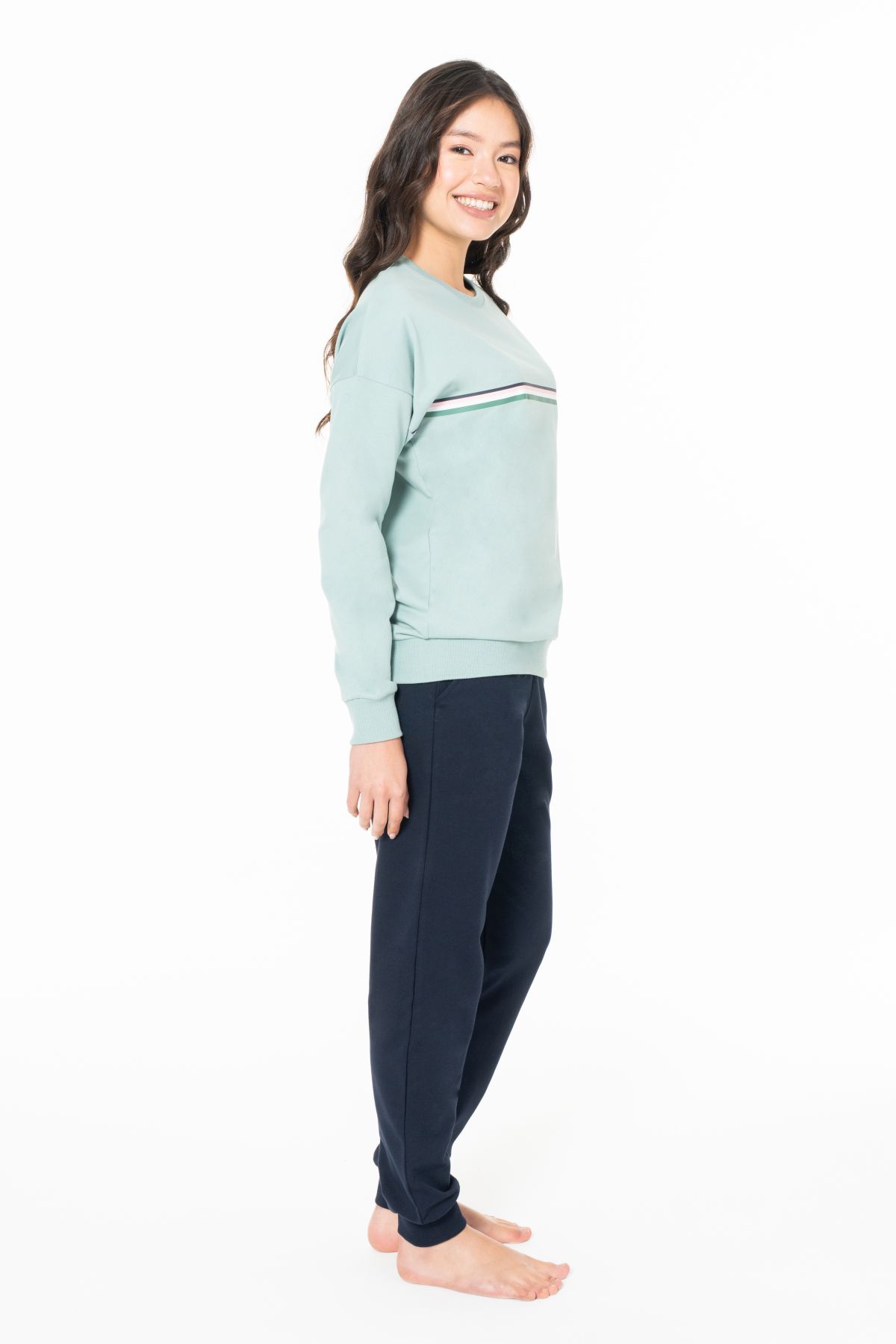 U.s Polo Assn. 20121 Kadın Uzun Kollu Bisiklet Yaka Paçası Bantlı Rahat Ev Giyim-Mint