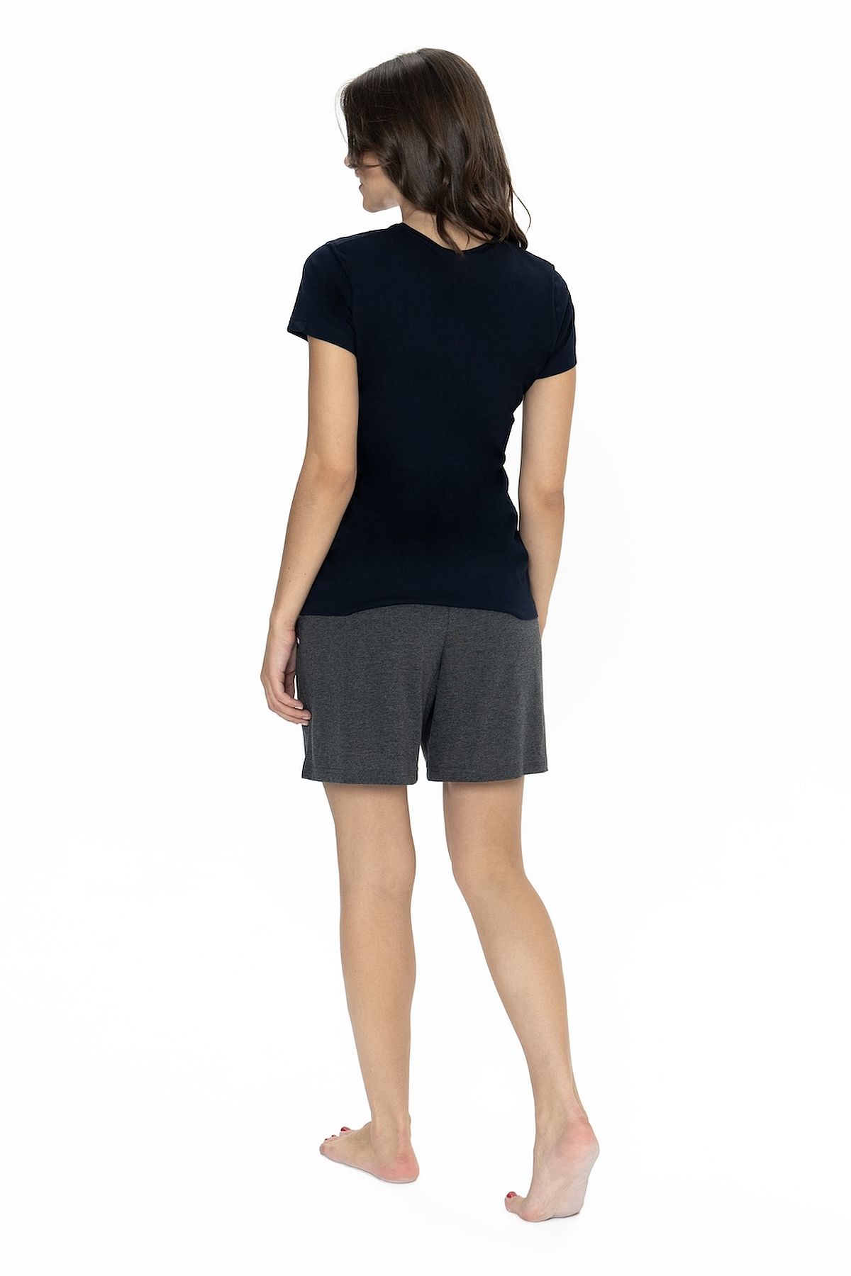 U.s Polo Assn. 20004 Kadın Kısa Kollu Bisiklet Yaka Şortlu Pijama Takımı-Lacivert