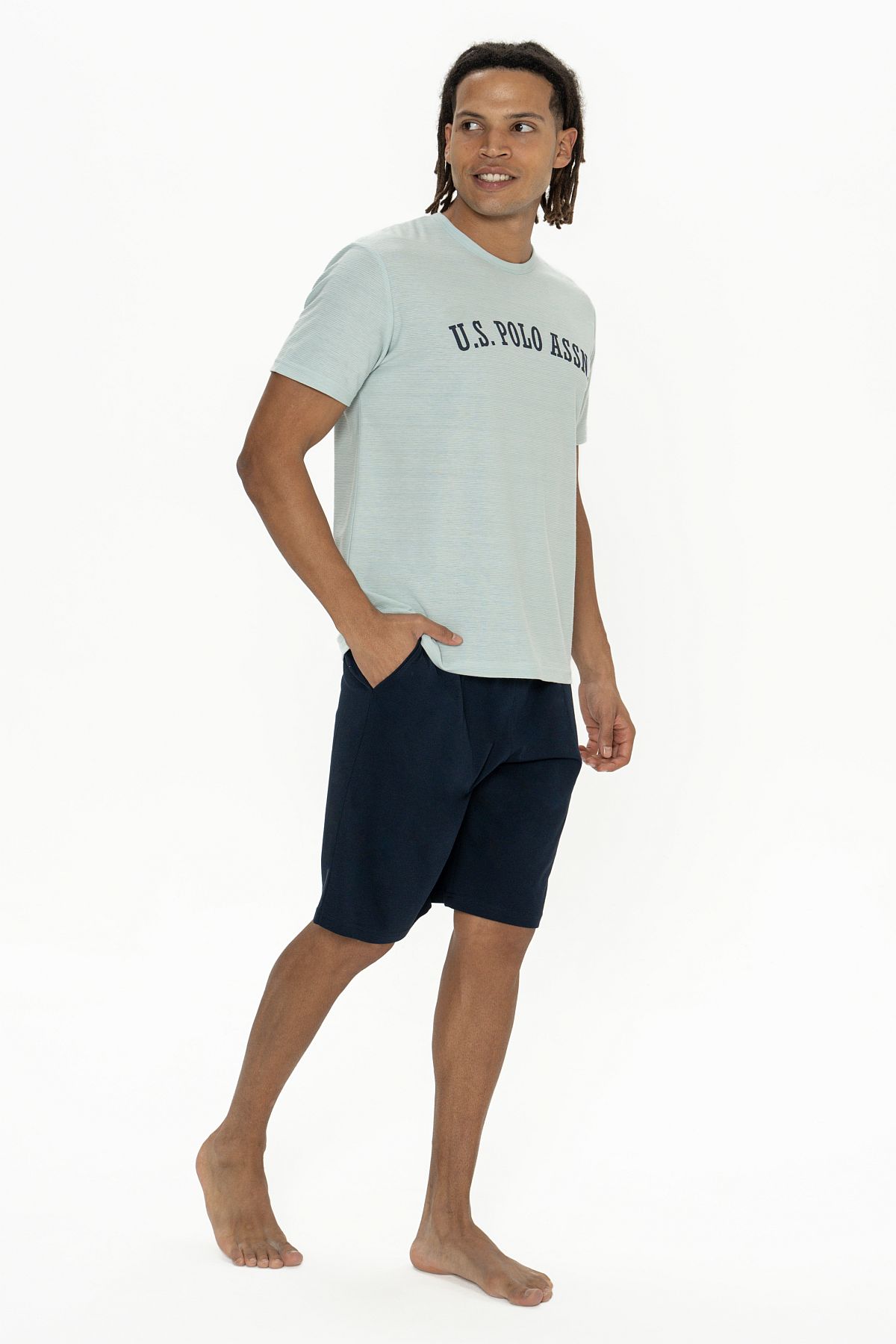 U.s Polo Assn. 18886 Erkek Kısa Kollu Bisiklet Yaka Şortlu Pijama Takımı-Mint