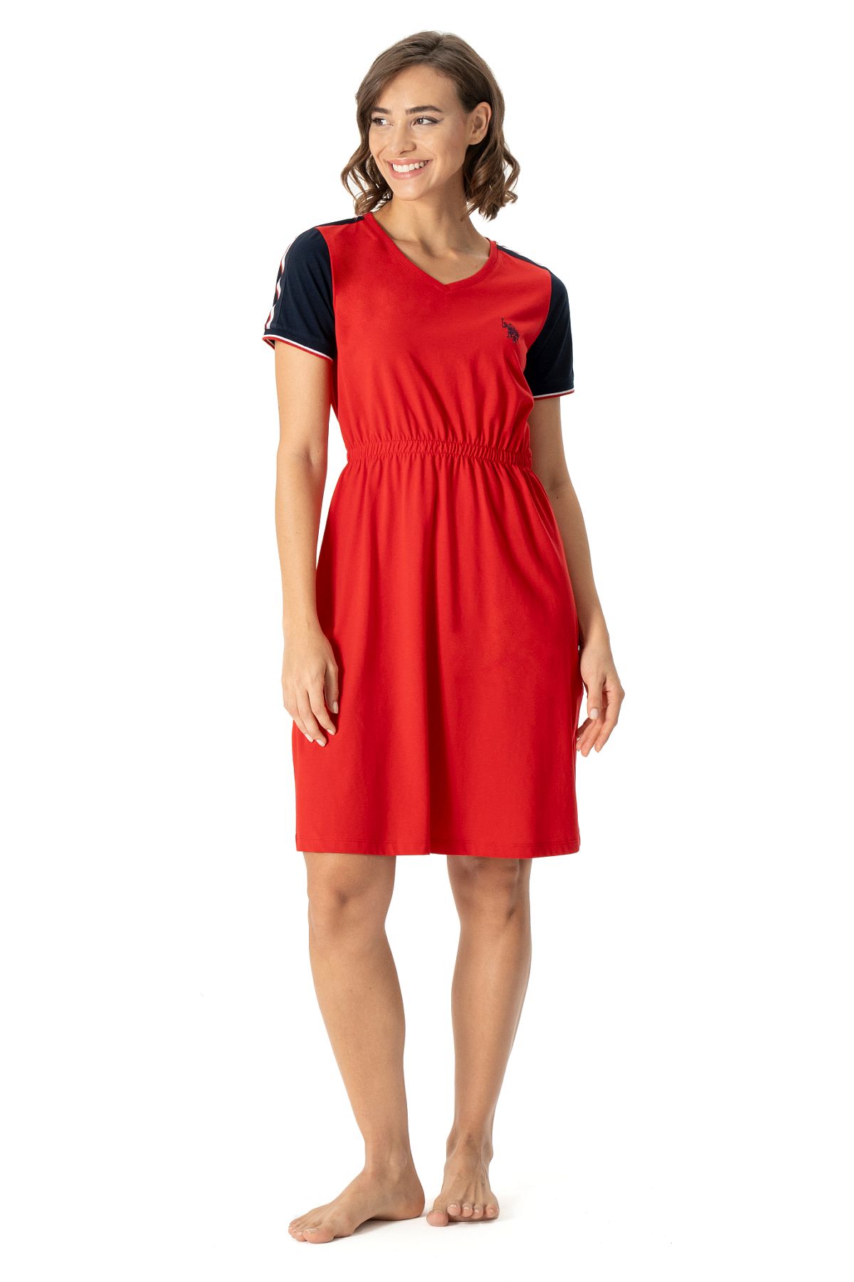 U.s Polo Assn. 17001 Kadın V Yaka Rahat Elbise-Kırmızı