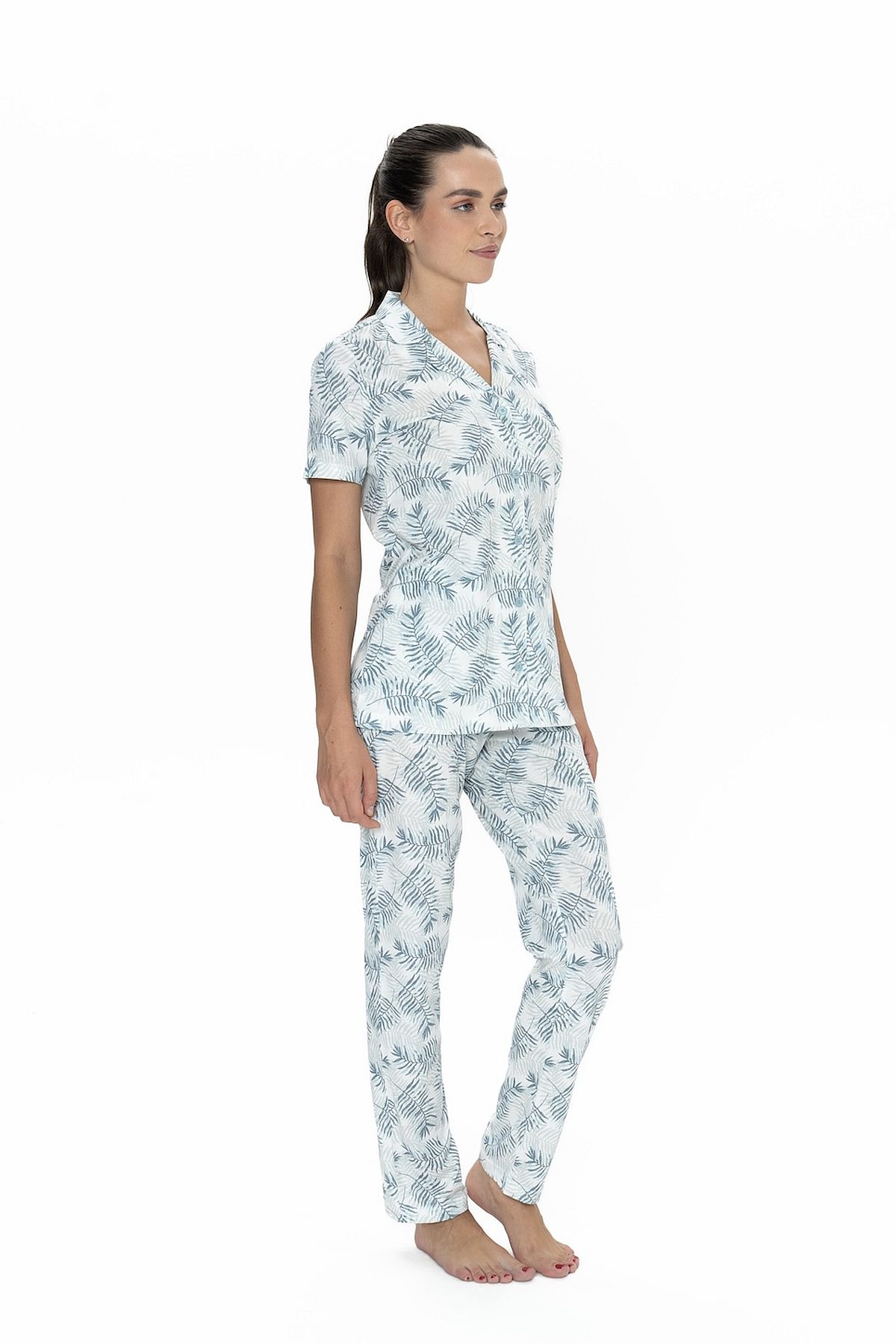 U.s Polo Assn. 20087 Kadın Kısa Kollu Gömlek Pijama Takım-Mavi