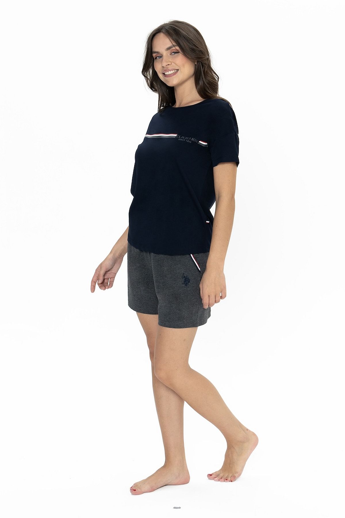 U.s Polo Assn. 20001 Kadın Kısa Kollu Bisiklet Yaka Şortlu Pijama Takımı-Lacivert