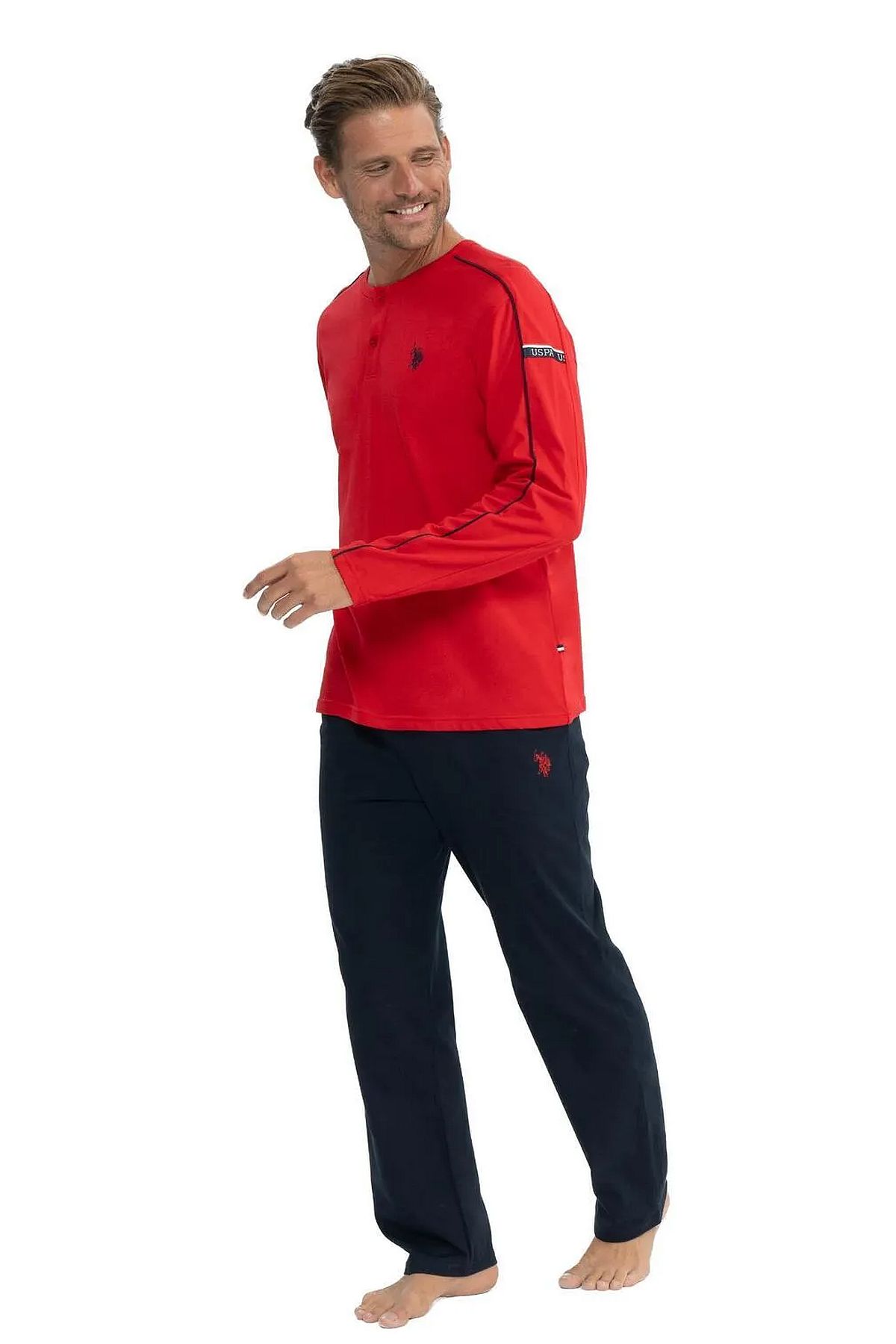 U.s Polo Assn. 18836 Erkek Uzun Kollu Yuvarlak Yaka Pijama Takımı-Kırmızı