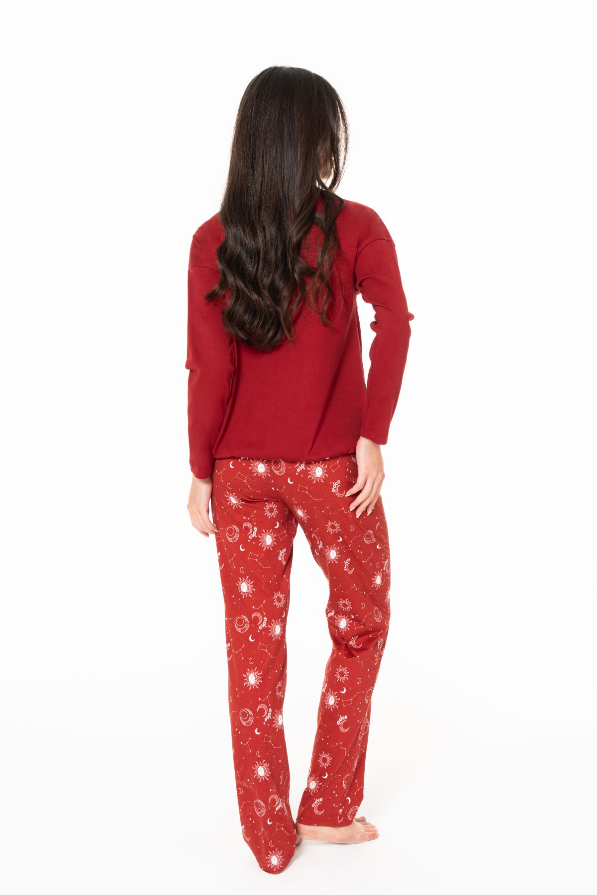 U.s Polo Assn. 20155 Kadın Uzun Kollu Bisiklet Yaka Pijama Takımı-Bordo