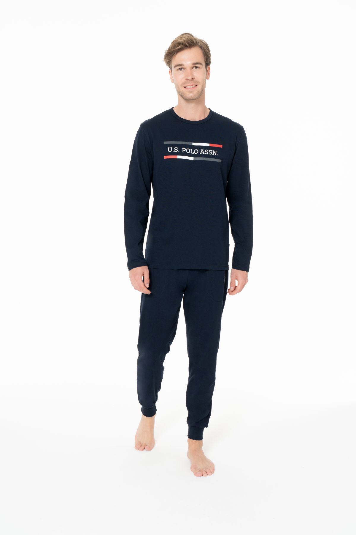 U.s Polo Assn. 18951 Erkek Uzun Kollu Bisiklet Yaka Paçası Bantlı Pijama Takımı-Lacivert