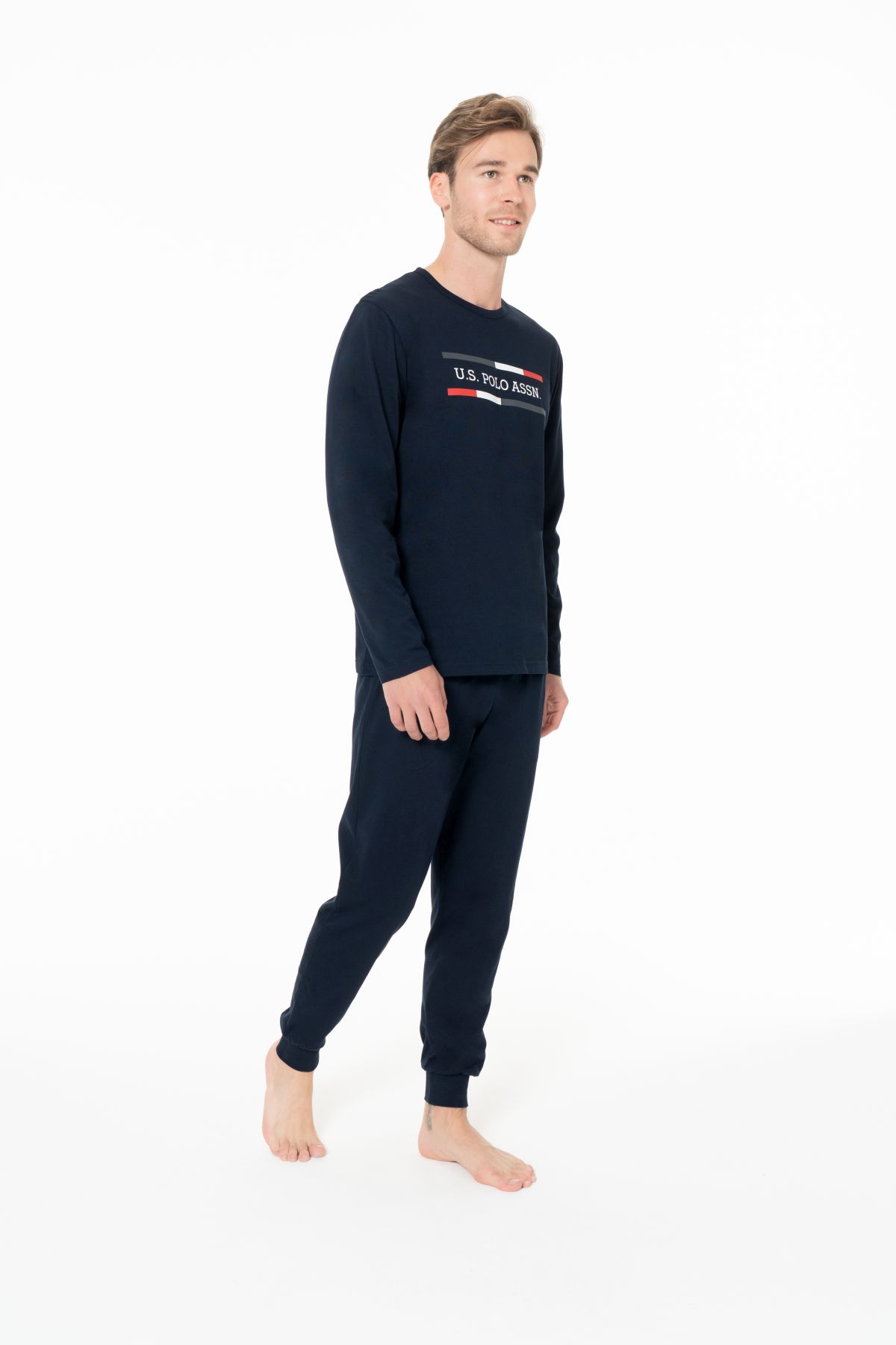 U.s Polo Assn. 18951 Erkek Uzun Kollu Bisiklet Yaka Paçası Bantlı Pijama Takımı-Lacivert