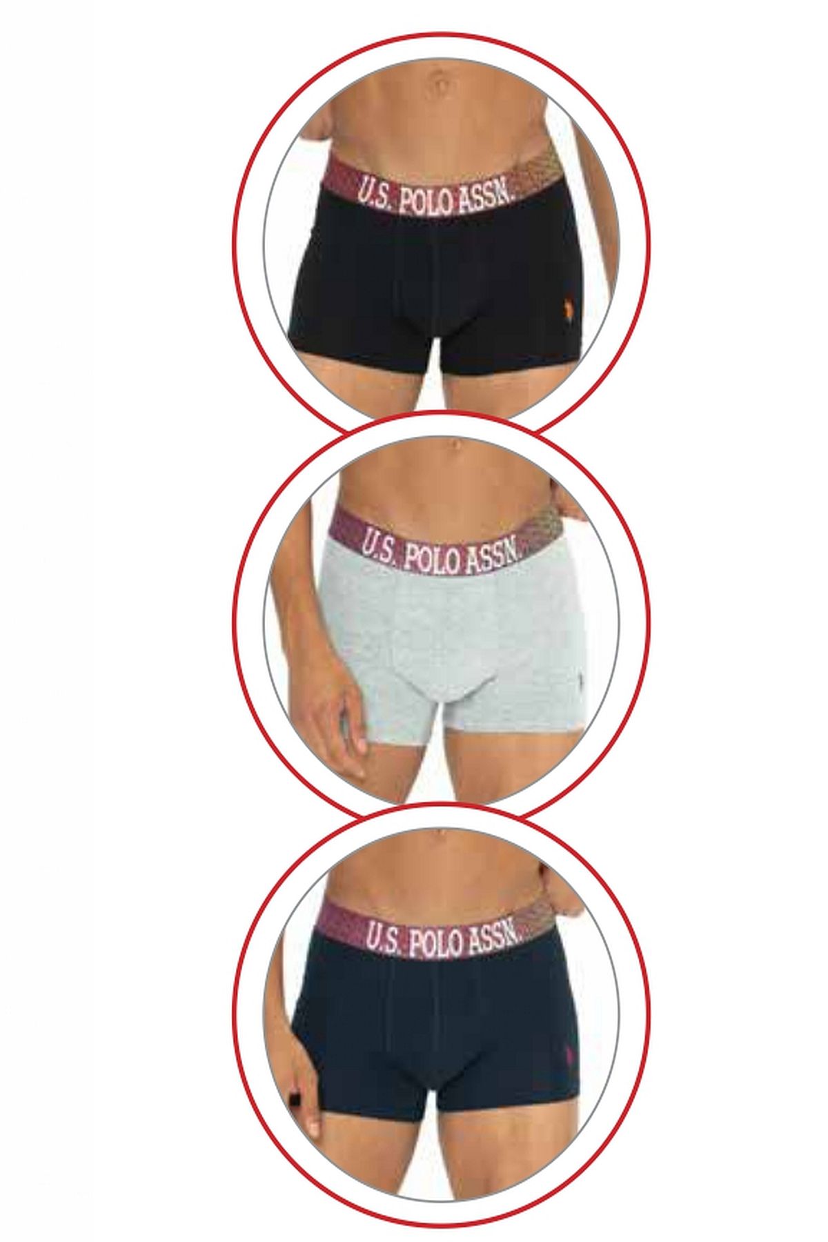 U.s Polo Assn. 80571 Erkek Pamuklu 3lü Boxer-Siyah&Grimelanj&Lacivert